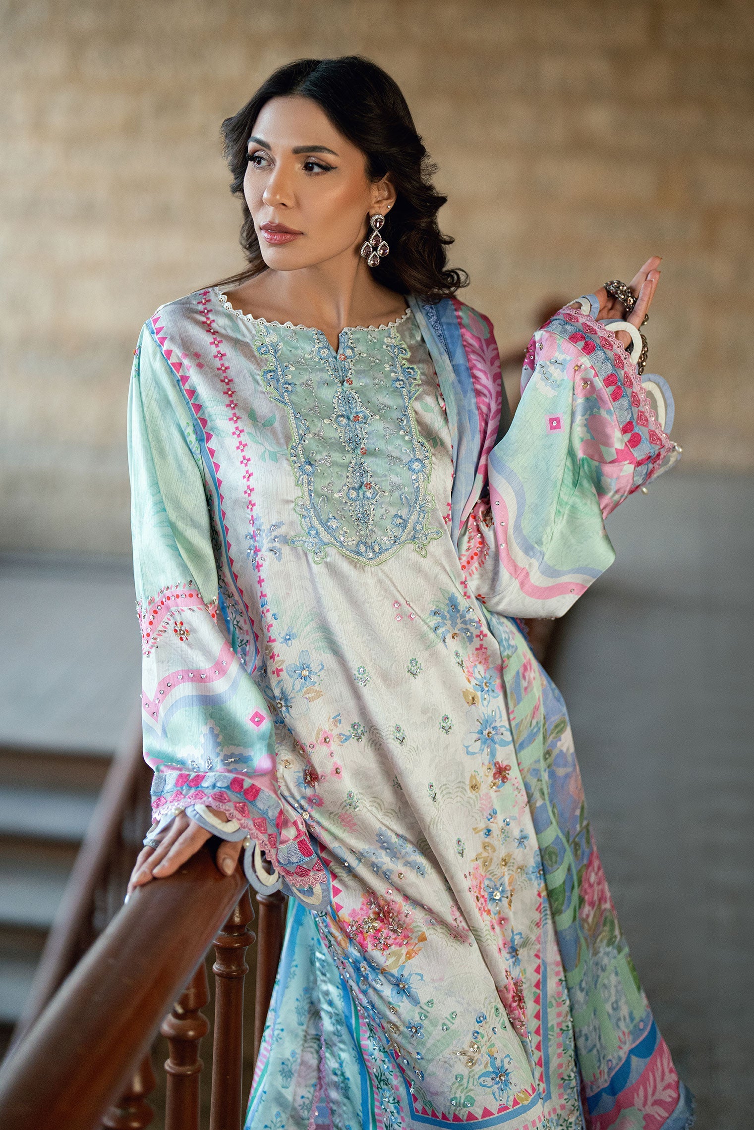 SS26DA-2899 L-GREEN 2PCS HAND EMBELLISHED KURTA WITH TROUSER