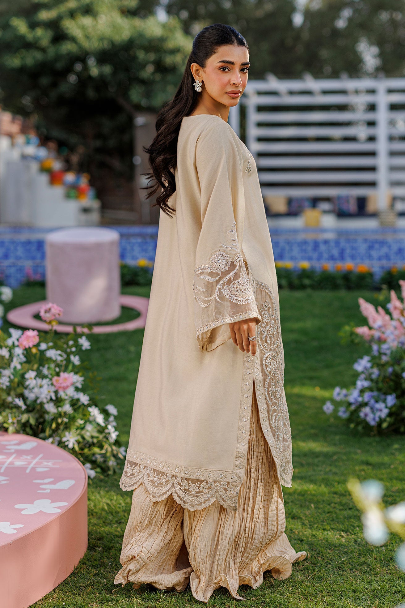 SS26DA-2901 BEIGE 2PCS EMBROIDERED KURTA WITH TROUSER