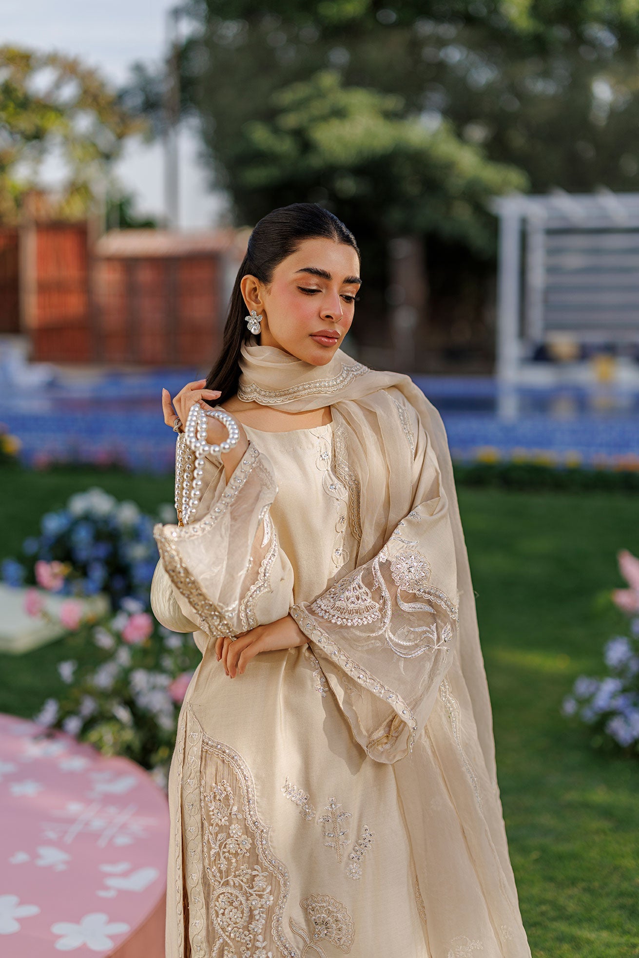 SS26DA-2901 BEIGE 2PCS EMBROIDERED KURTA WITH TROUSER