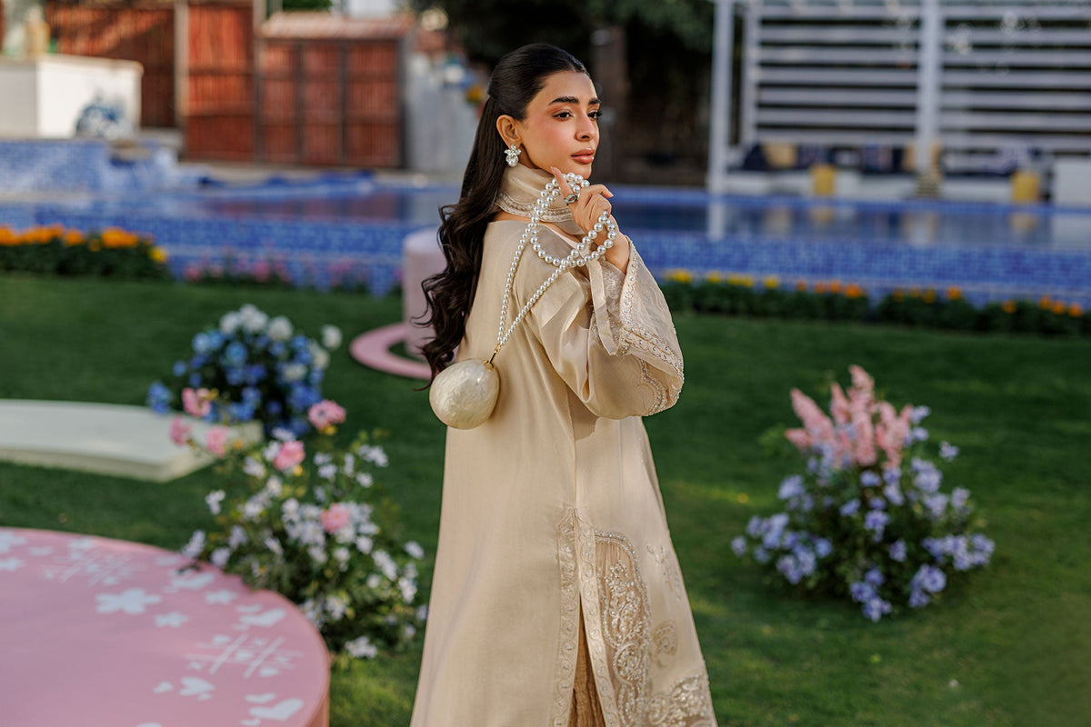 SS26DA-2901 BEIGE 2PCS EMBROIDERED KURTA WITH TROUSER