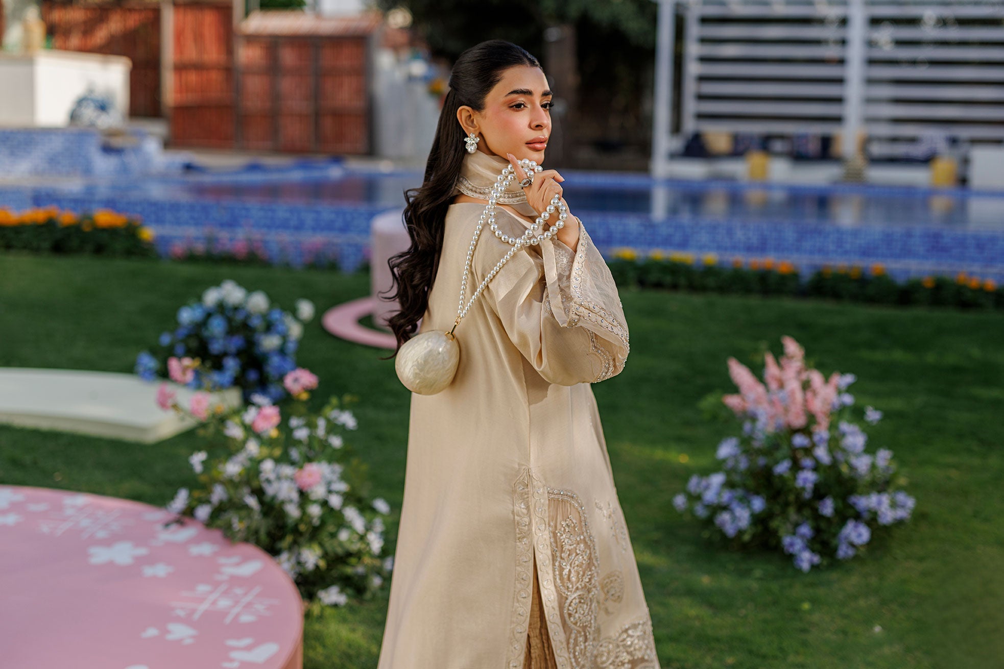 SS26DA-2901 BEIGE 2PCS EMBROIDERED KURTA WITH TROUSER