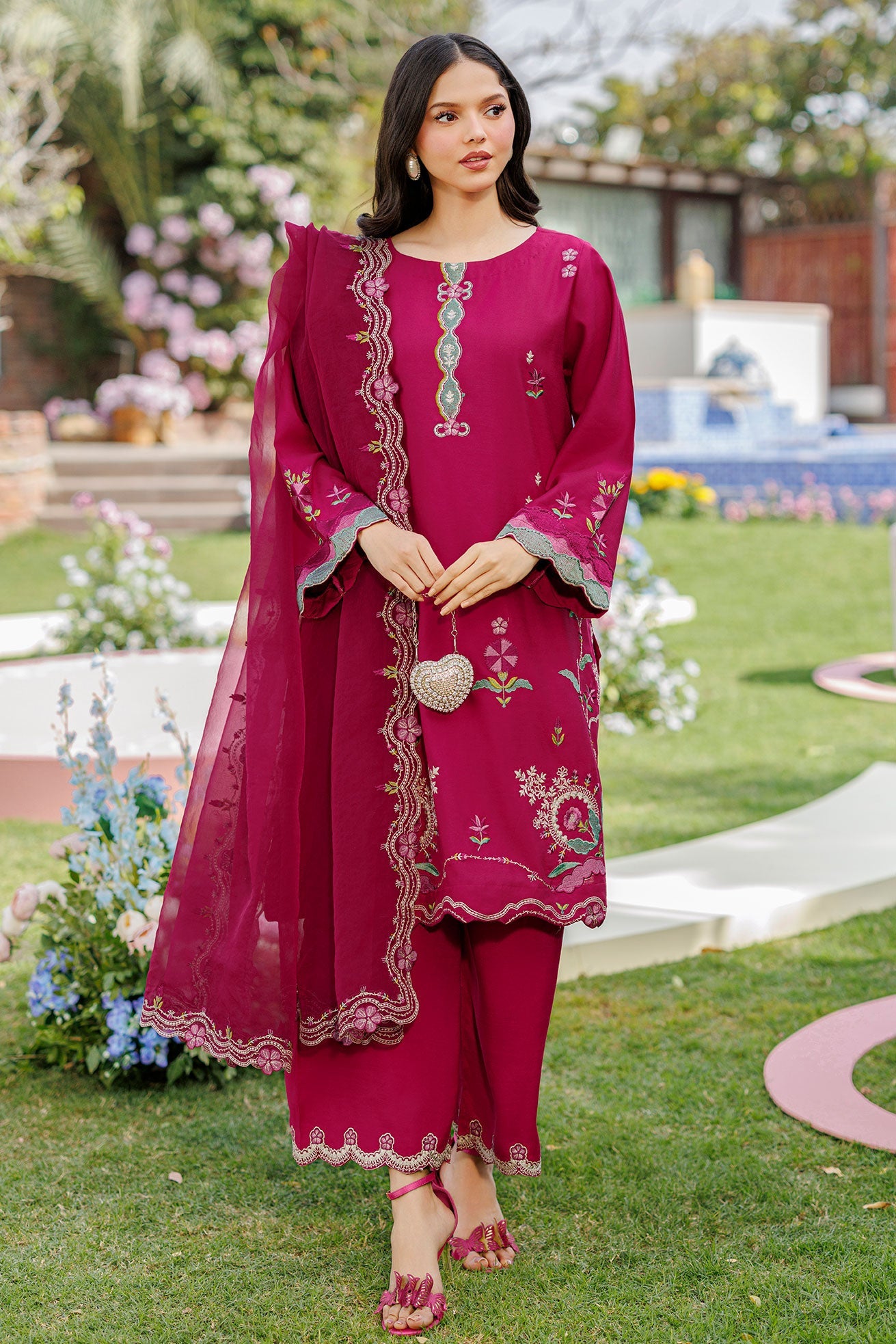 SS26DA-2903 MAGENTA 2PCS EMBROIDERED KURTA WITH TROUSER
