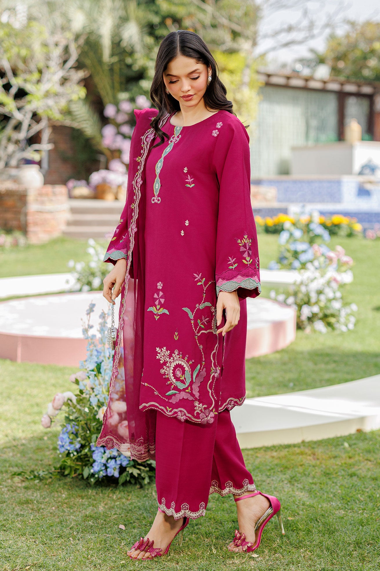 SS26DA-2903 MAGENTA 2PCS EMBROIDERED KURTA WITH TROUSER