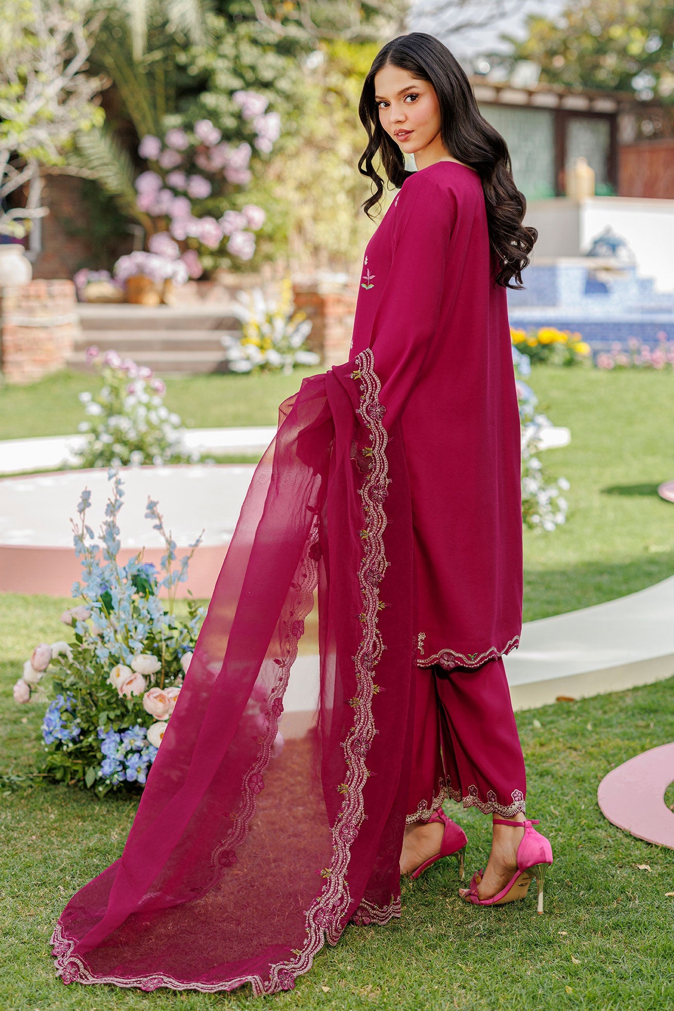 SS26DA-2903 MAGENTA 2PCS EMBROIDERED KURTA WITH TROUSER