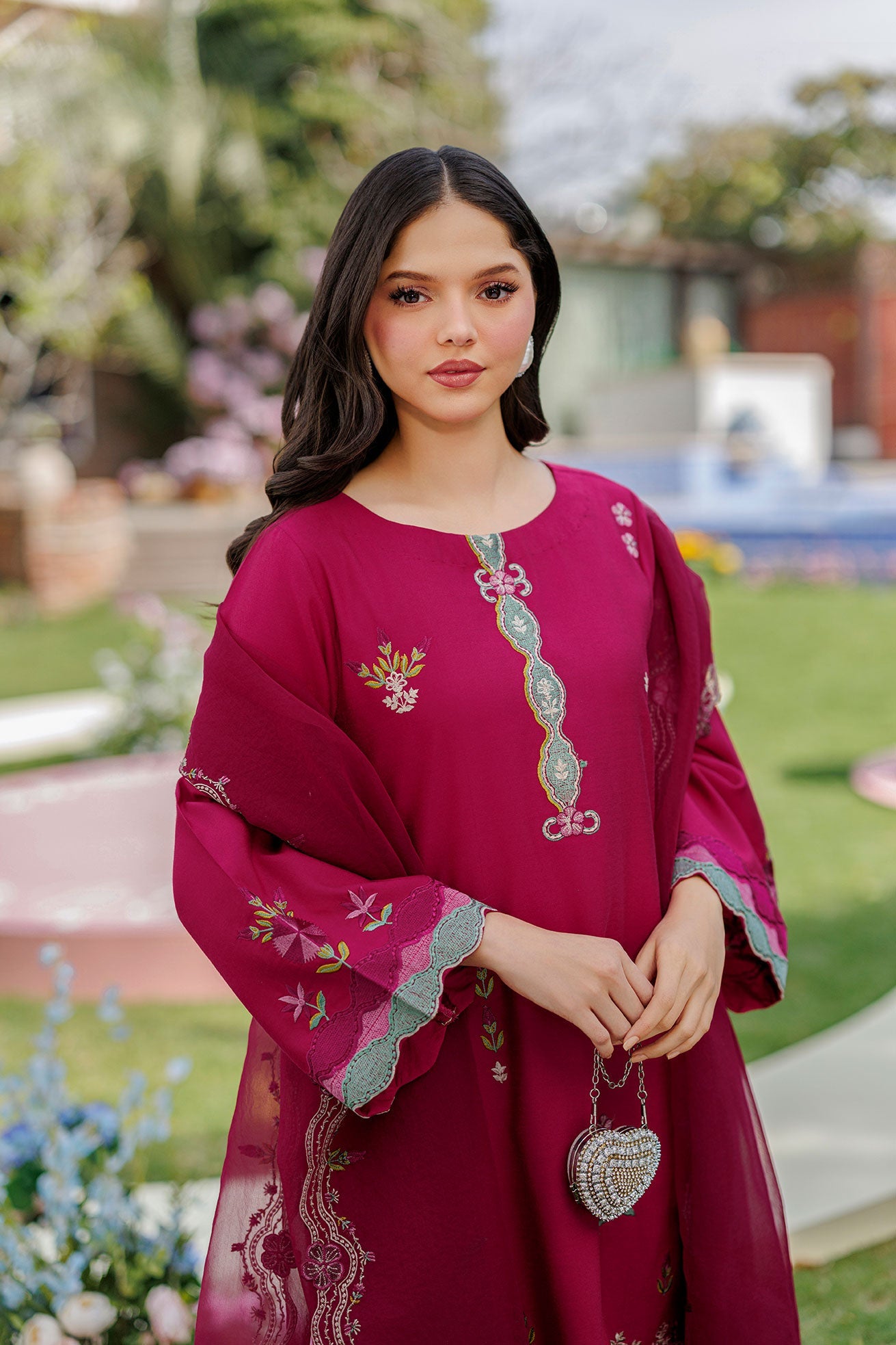 SS26DA-2903 MAGENTA 2PCS EMBROIDERED KURTA WITH TROUSER
