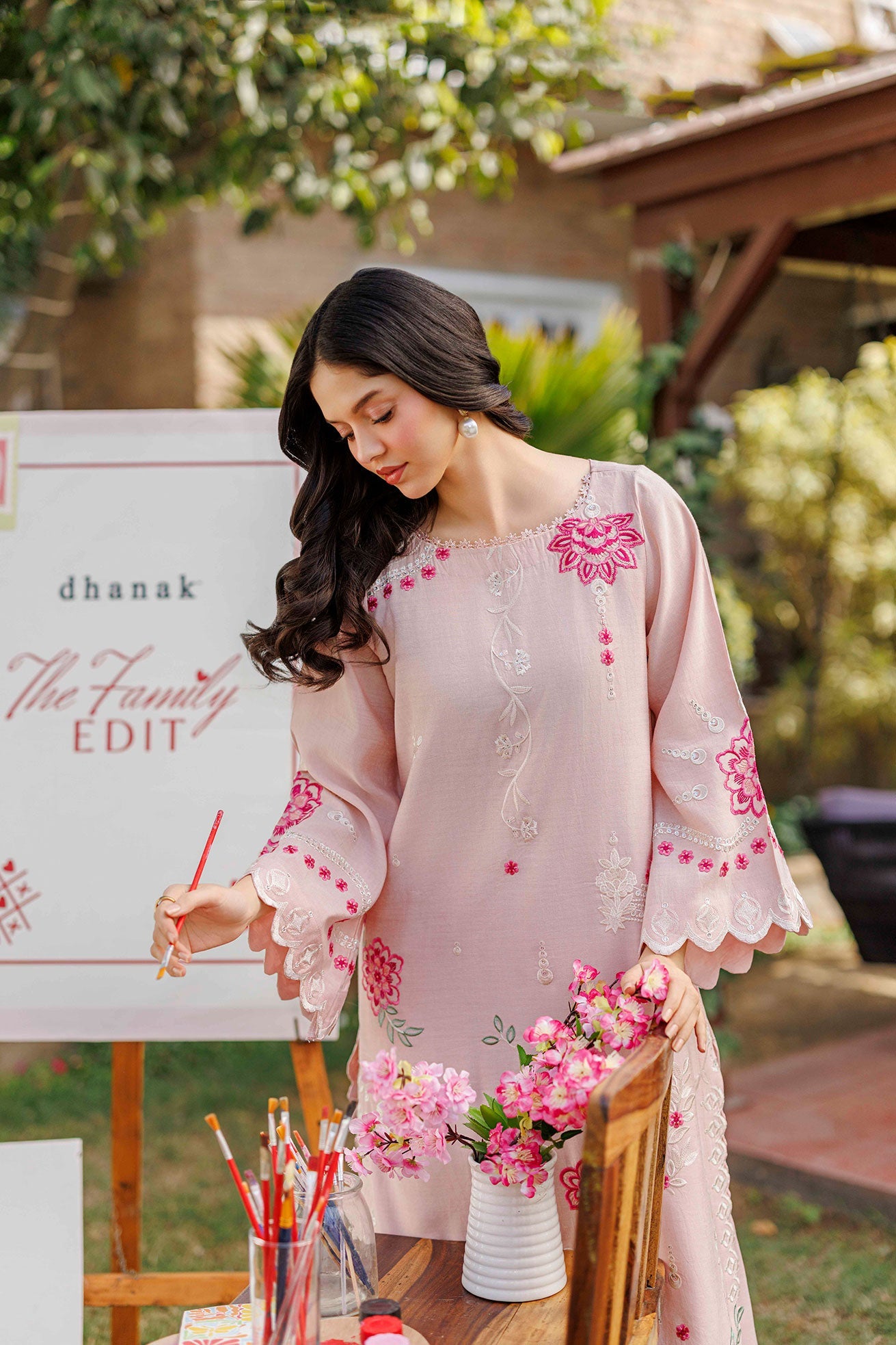 SS26DA-2906 PINK 2PCS EMBROIDERED KURTA WITH TROUSER