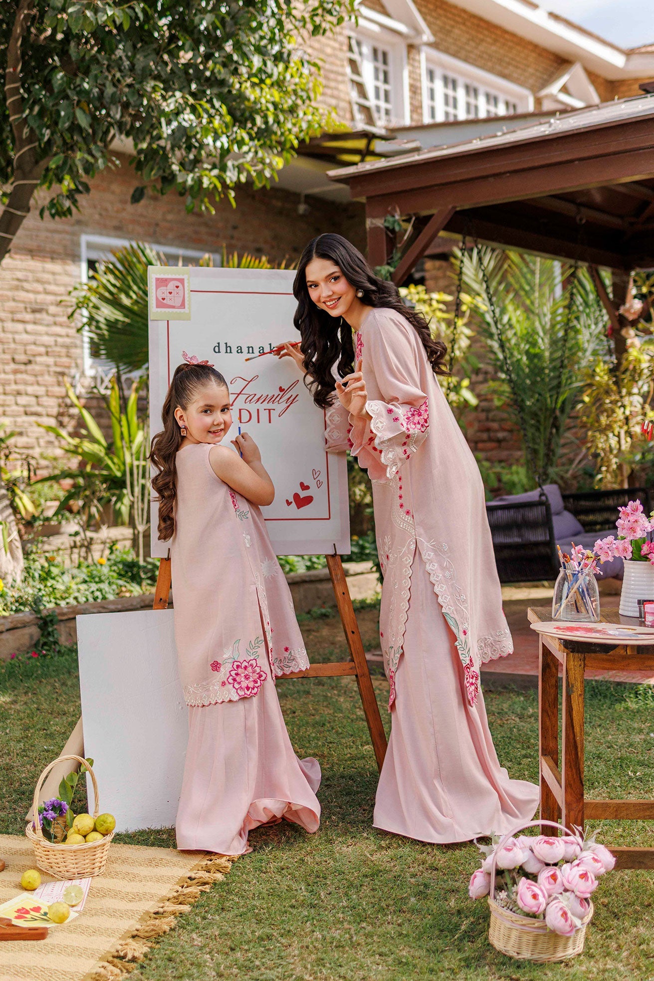 SS26DA-2906 PINK 2PCS EMBROIDERED KURTA WITH TROUSER