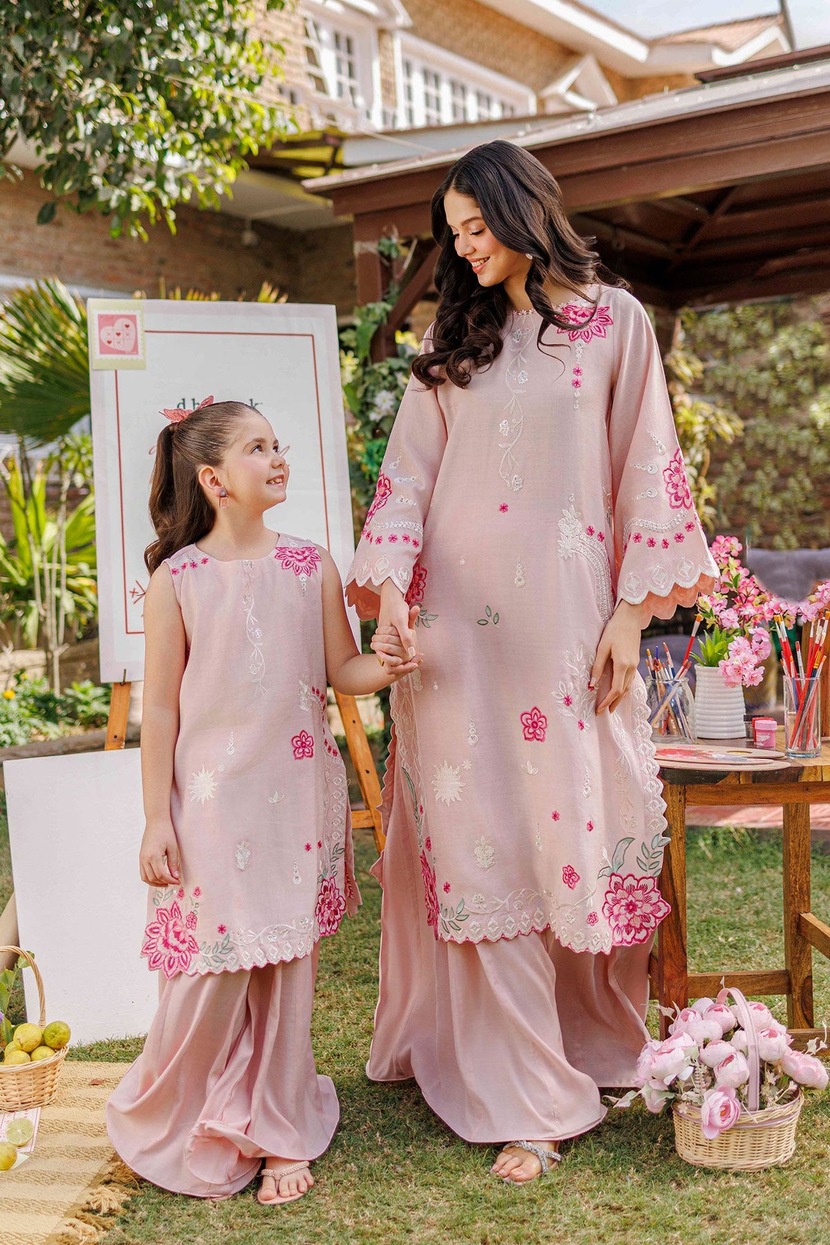 SS26DA-2906 PINK 2PCS EMBROIDERED KURTA WITH TROUSER