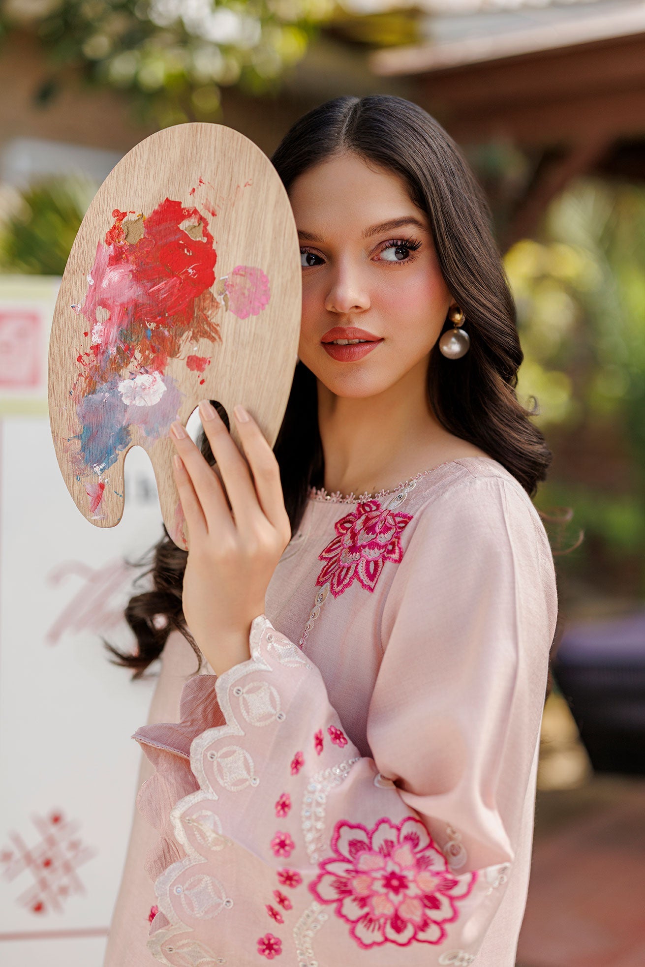 SS26DA-2906 PINK 2PCS EMBROIDERED KURTA WITH TROUSER