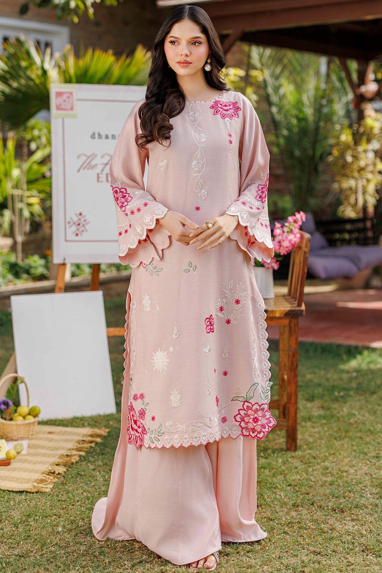 SS26DA-2906 PINK 2PCS EMBROIDERED KURTA WITH TROUSER