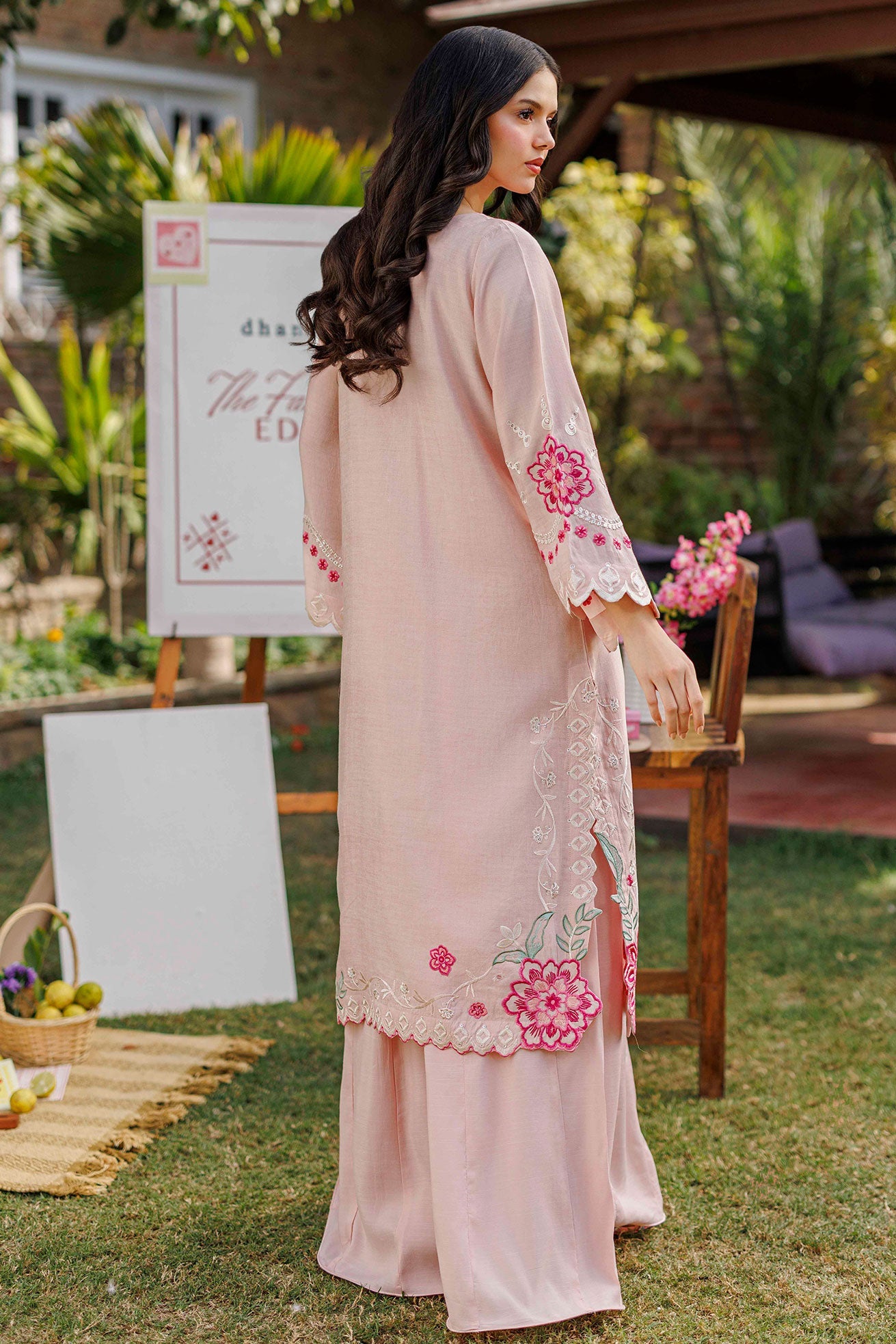 SS26DA-2906 PINK 2PCS EMBROIDERED KURTA WITH TROUSER