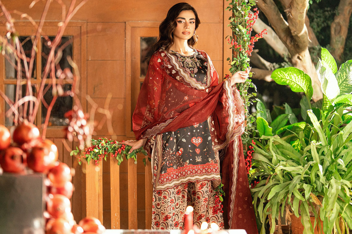 SS26DA-2911 BLACK-SILK TUNIC- 2PCS HAND EMBELLISHED SHIRT WITH TROUSER