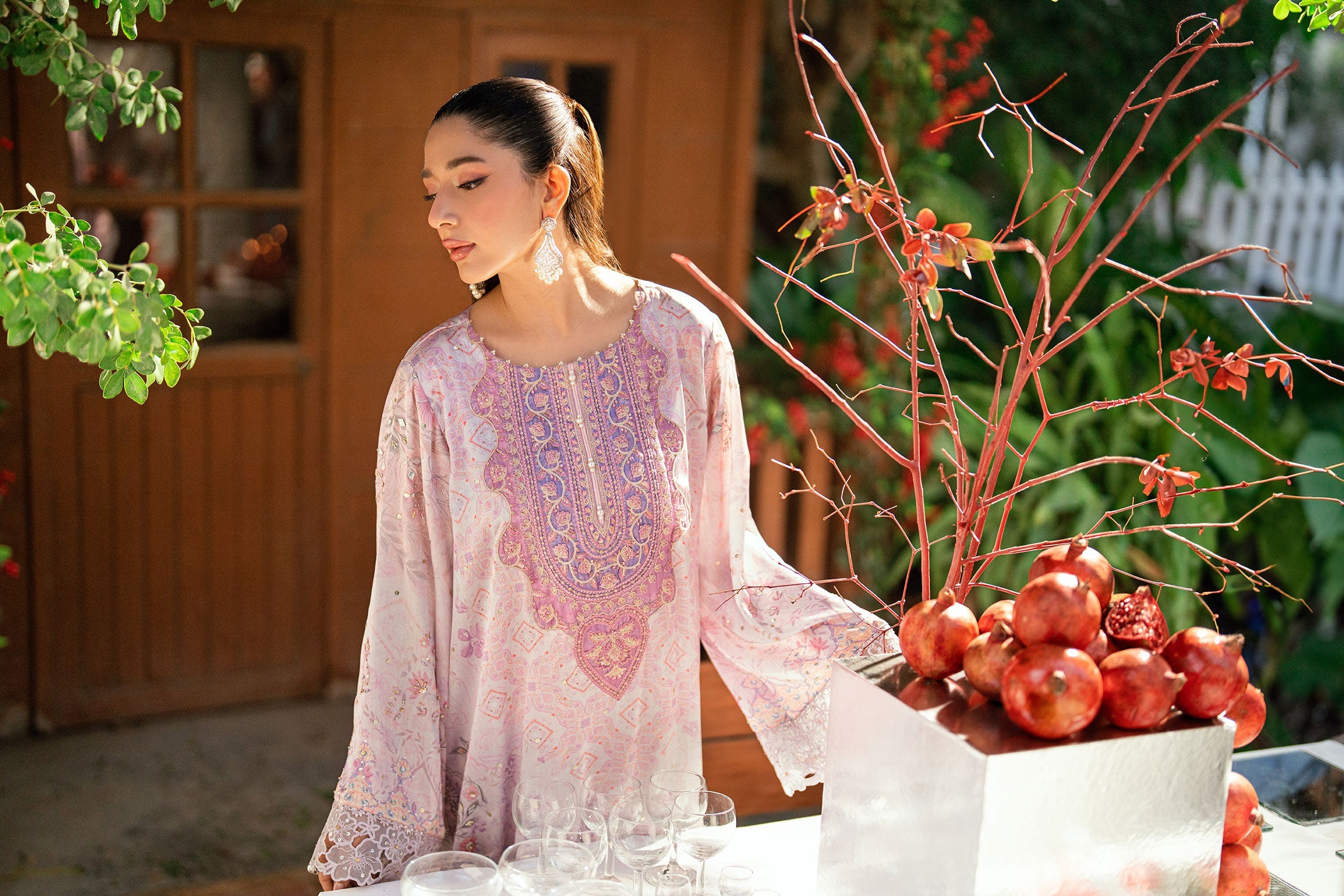 SS26DA-2914 LIGHT PINK -SILK TUNIC - 1PCS HAND EMBELLISHED KAFTAN