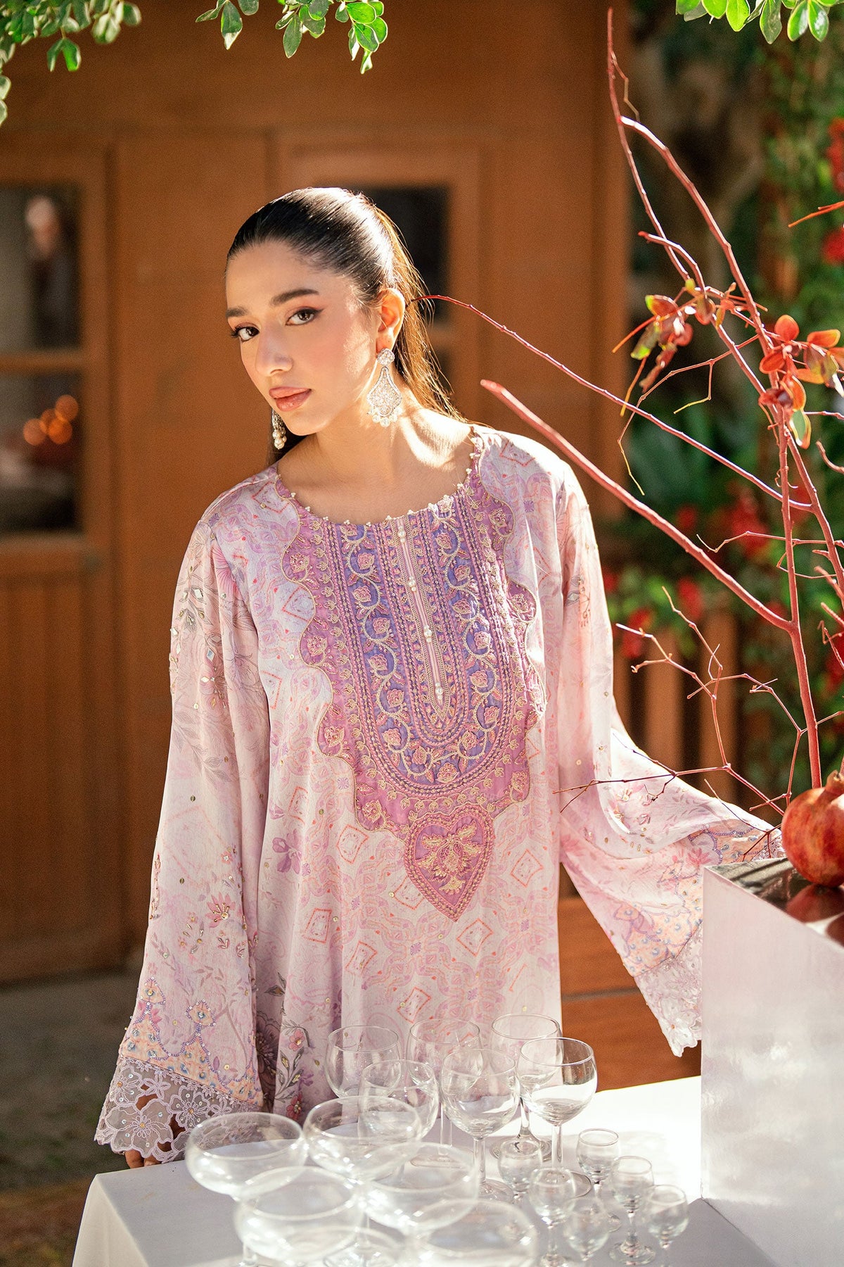 SS26DA-2914 LIGHT PINK -SILK TUNIC - 1PCS HAND EMBELLISHED KAFTAN