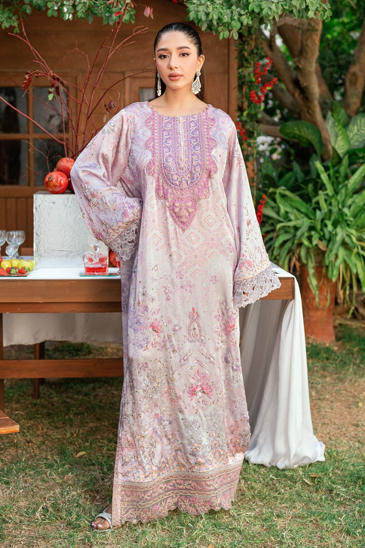 SS26DA-2914 LIGHT PINK -SILK TUNIC - 1PCS HAND EMBELLISHED KAFTAN