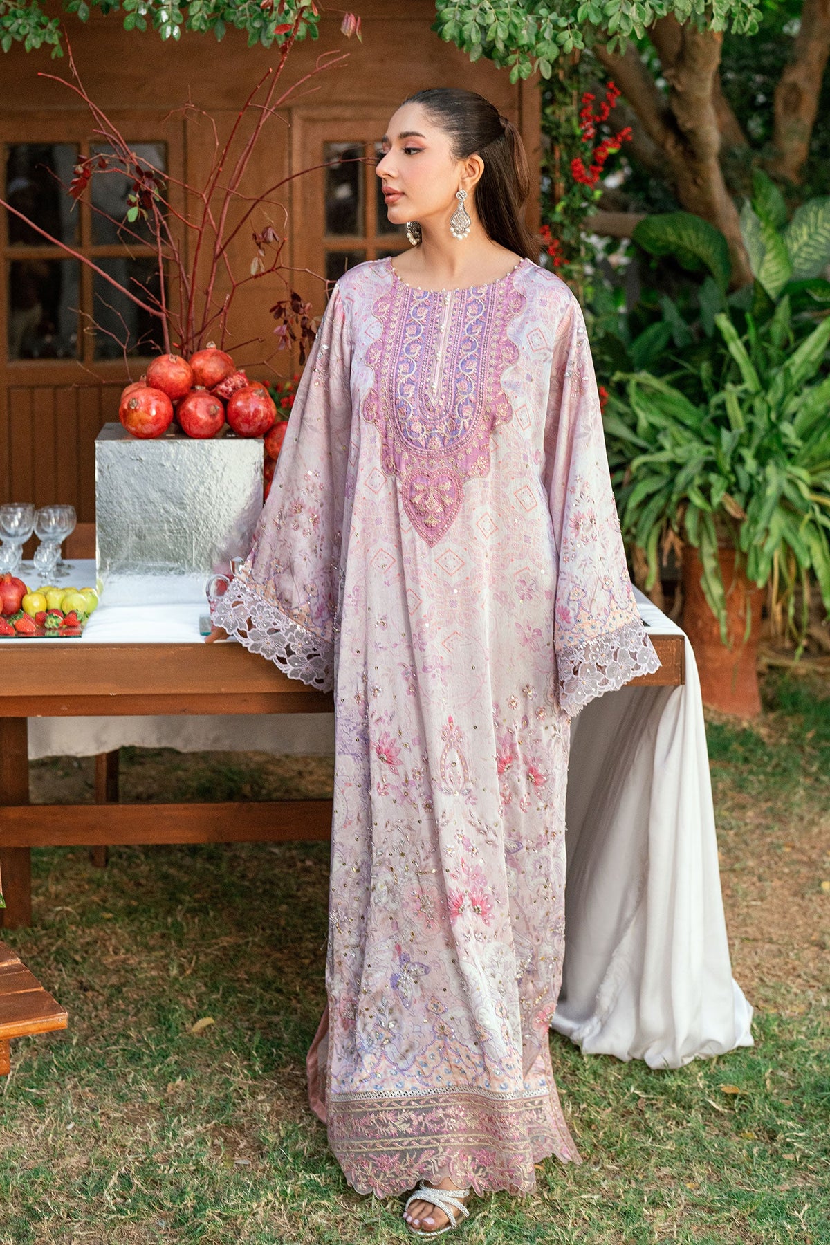 SS26DA-2914 LIGHT PINK -SILK TUNIC - 1PCS HAND EMBELLISHED KAFTAN