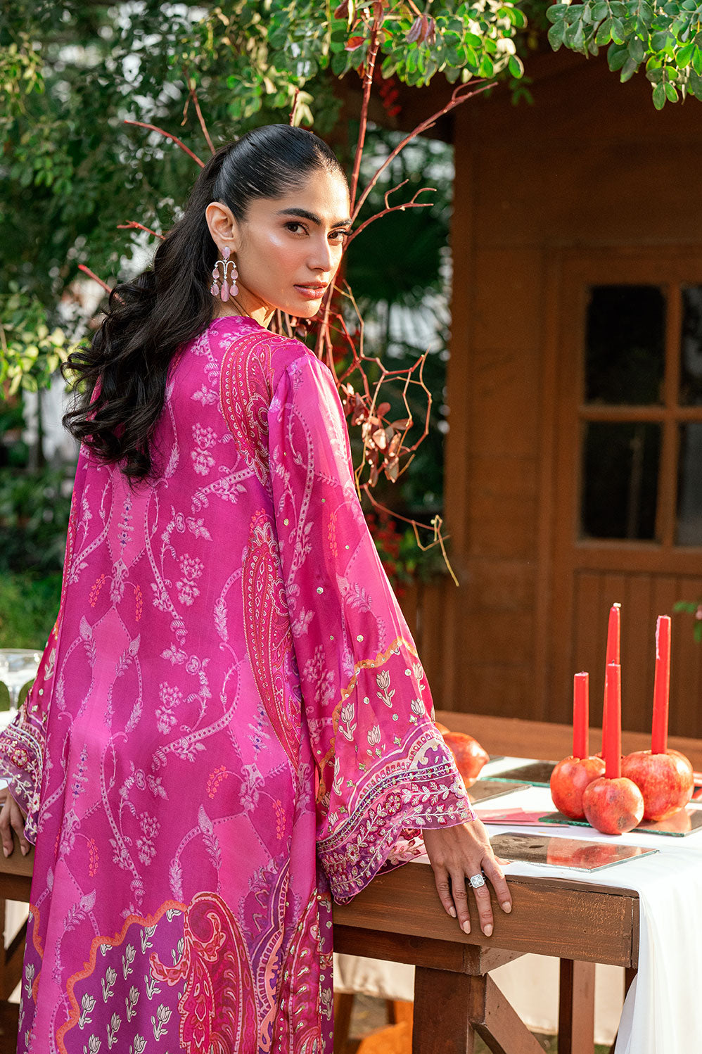 SS26DA-2915 DARK PINK -SILK TUNIC - 1PCS HAND EMBELLISHED KAFTAN