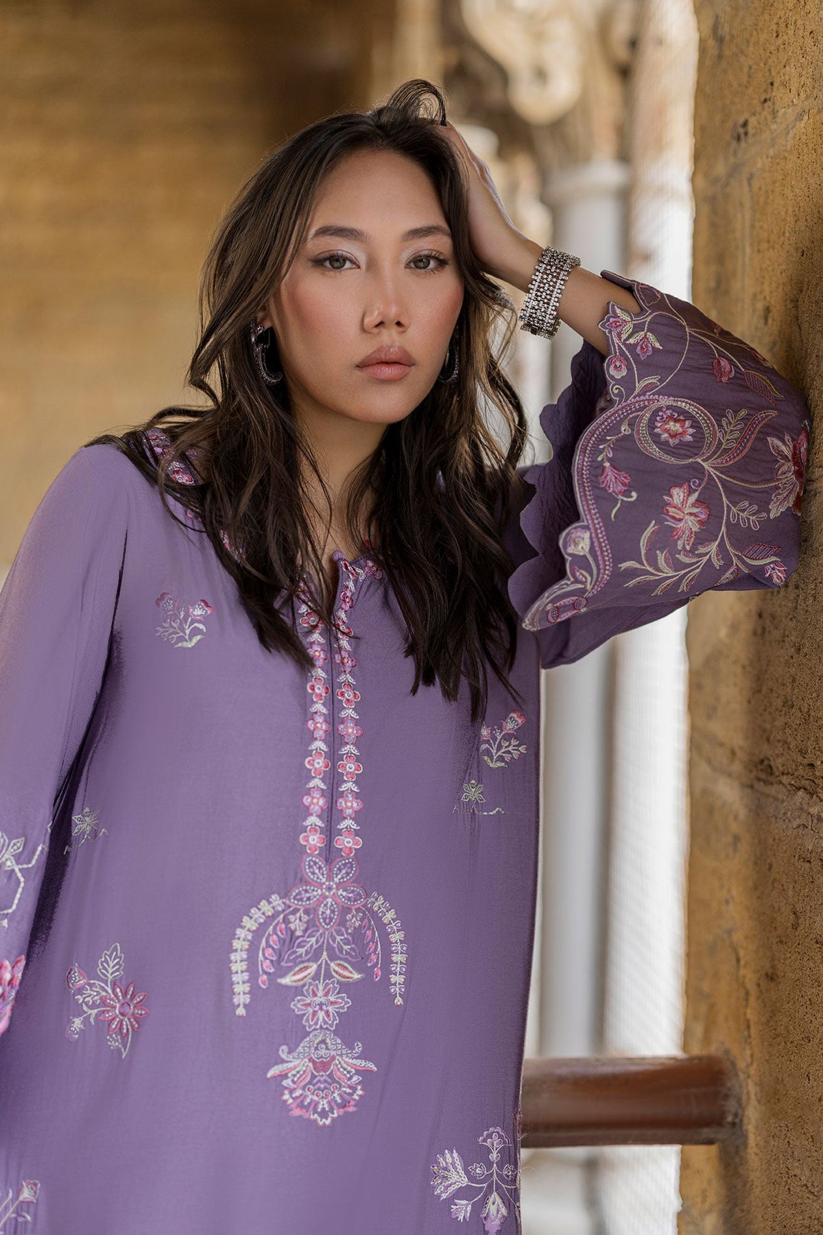 SS26DA-2919 LILAC - 1PCS - EMBROIDERED KAFTAN