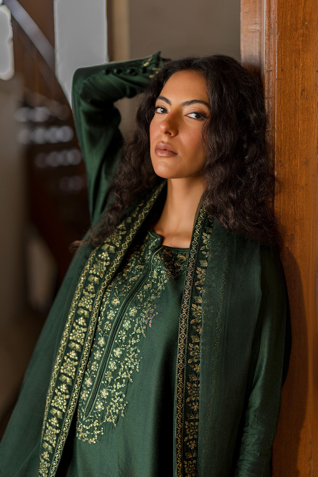 SS26DA-2922 GREEN 2PCS EMBROIDERED KURTA WITH TROUSER
