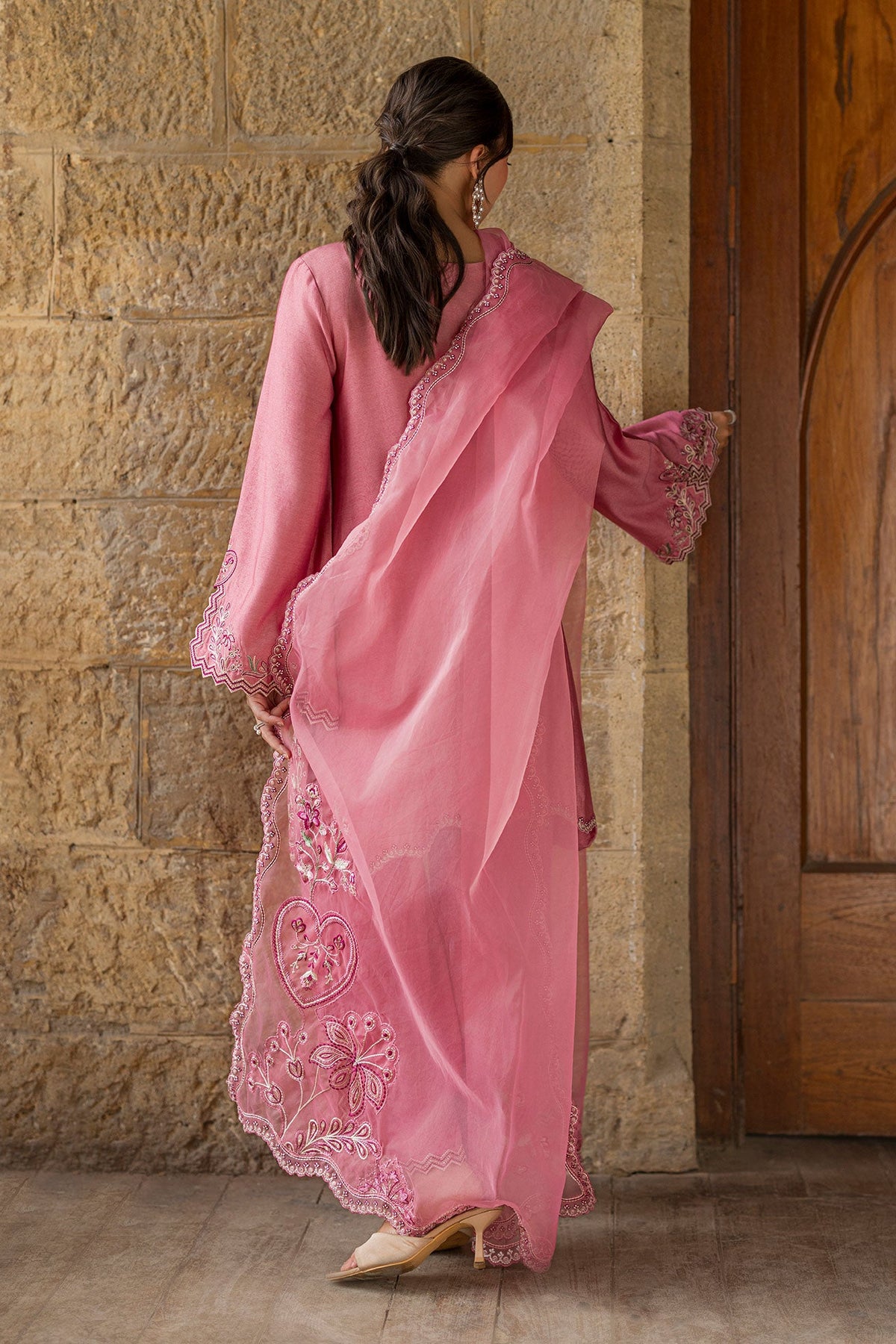 DUPATTA: SS26DD-2926 PINK EMBROIDED DUPATTA