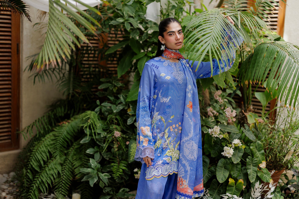 SS26DA-2934 BLUE -SILK TUNIC- 2PCS HAND EMBELLISHED SHIRT WITH TROUSER
