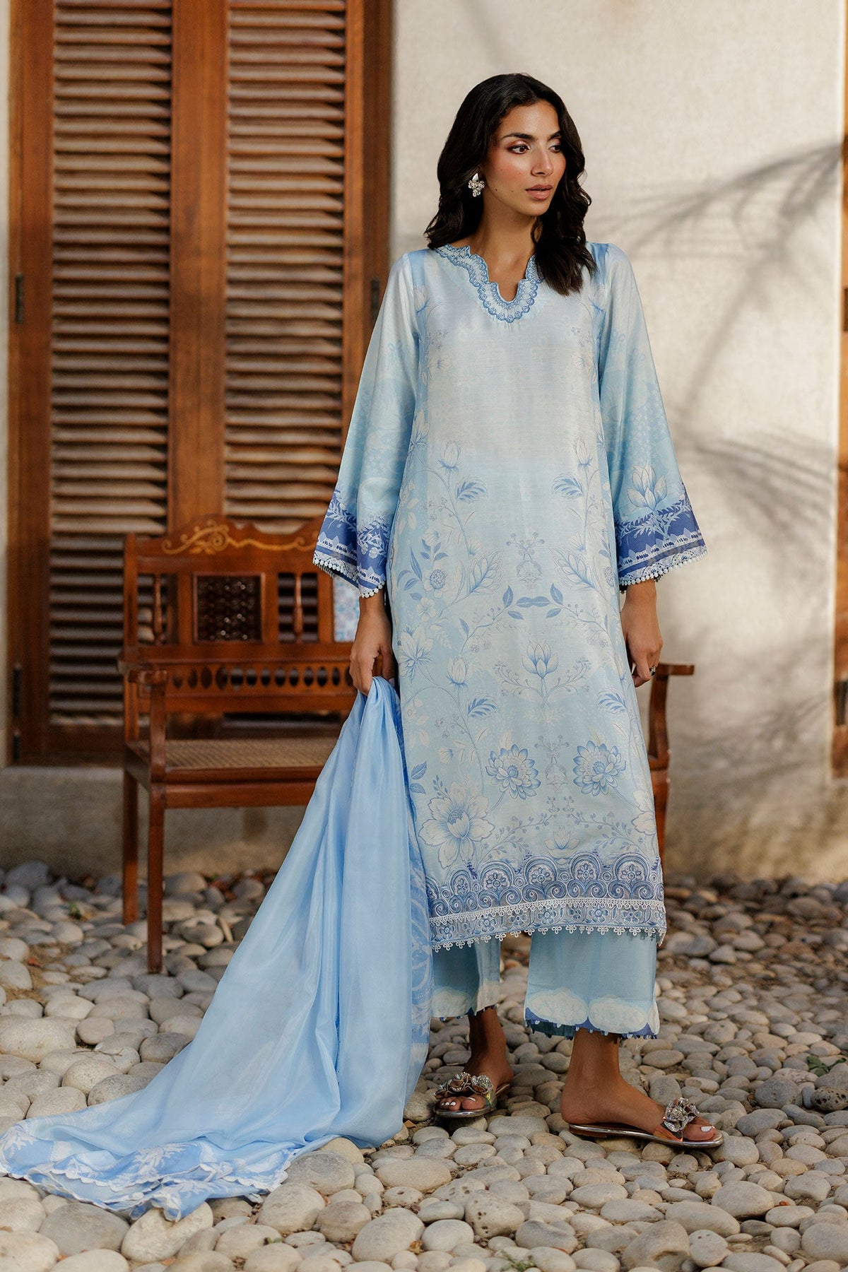 DUPATTA: SS26DD-2942 SKY BLUE PRINTED DUPATTA