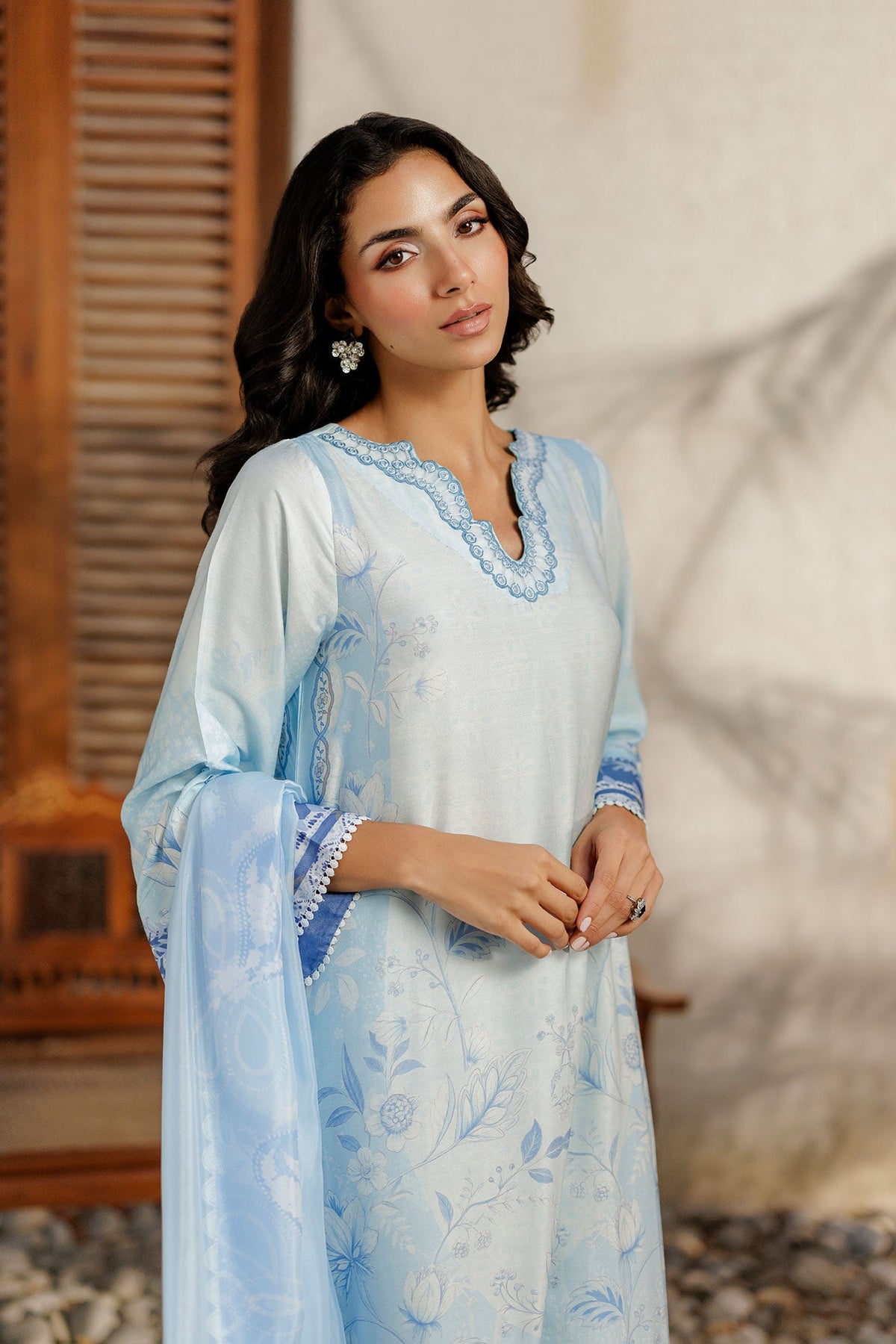 SS26DA-2942 SKY BLUE 2PCS EMBROIDERED KURTA WITH TROUSER