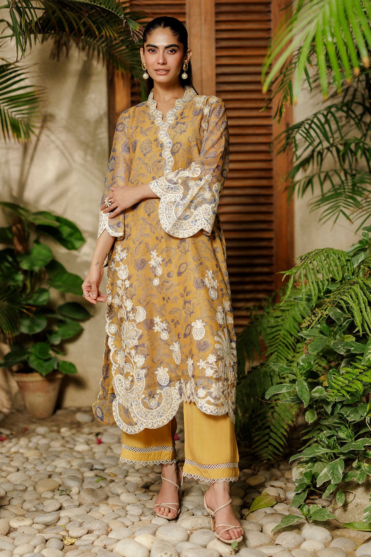 SS26DA-2943 MUSTARD 2PCS EMBROIDERED KURTA WITH TROUSER
