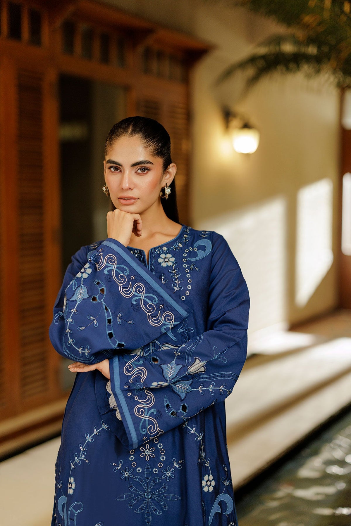 SS26DA-2944 BLUE 2PCS EMBROIDERED KURTA WITH TROUSER