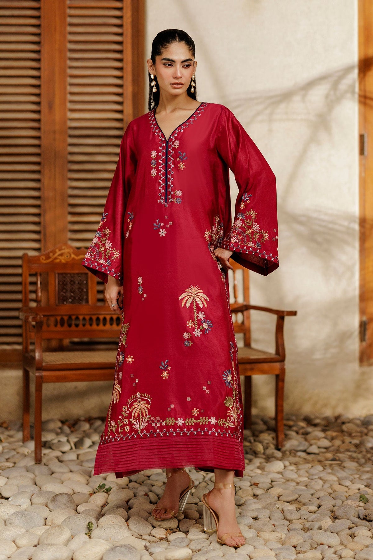 SS26DA-2948 MAGENTA 2PCS EMBROIDERED KURTA WITH TROUSER