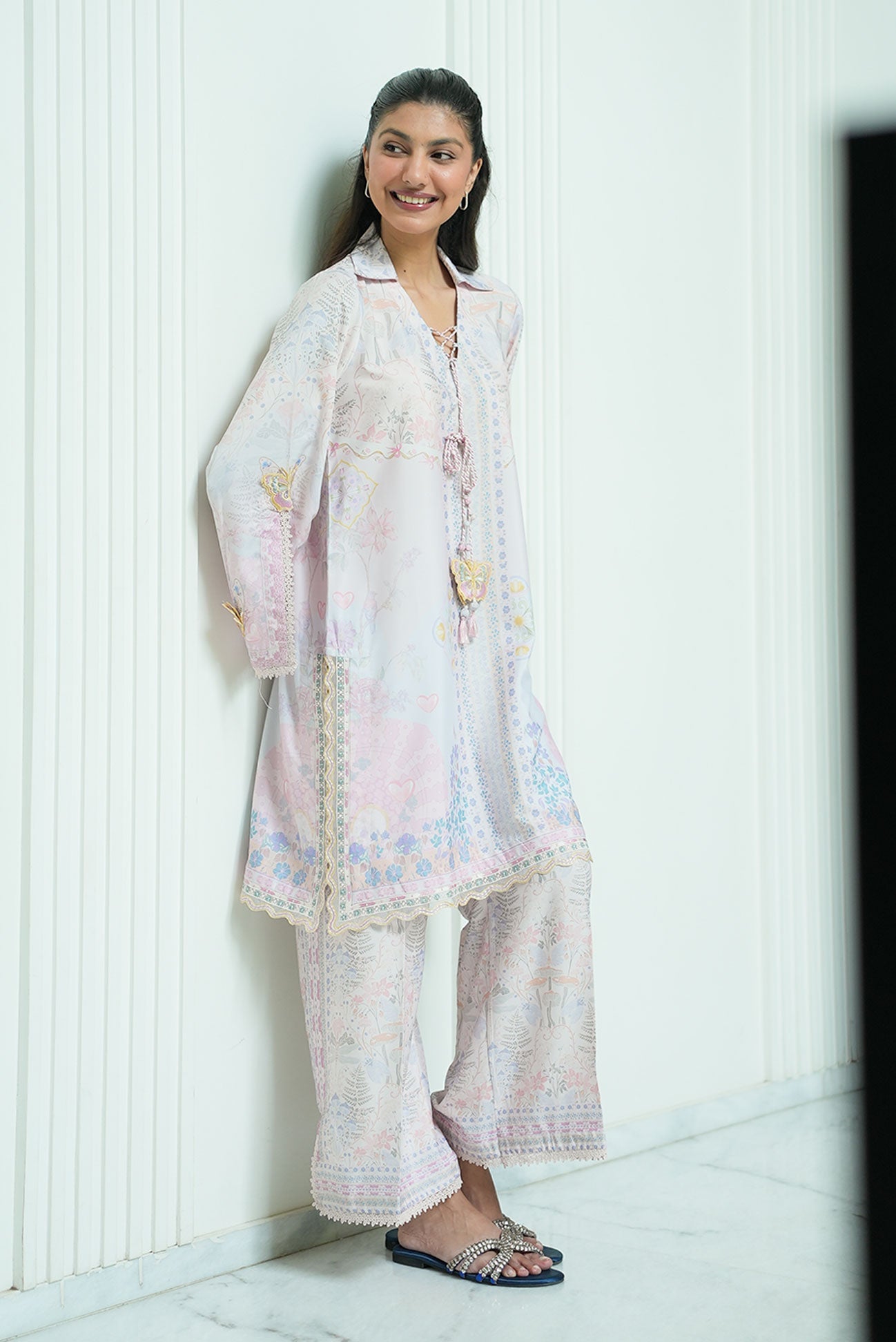 SS26DP-2958 L-PINK 2PCS EMBROIDERED KURTA WITH TROUSER