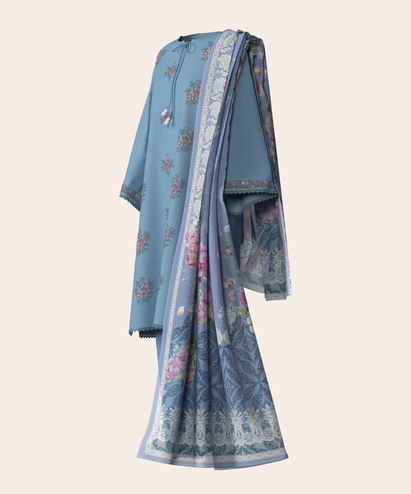 3 Piece - Dyed Embroidered Cotton Suit