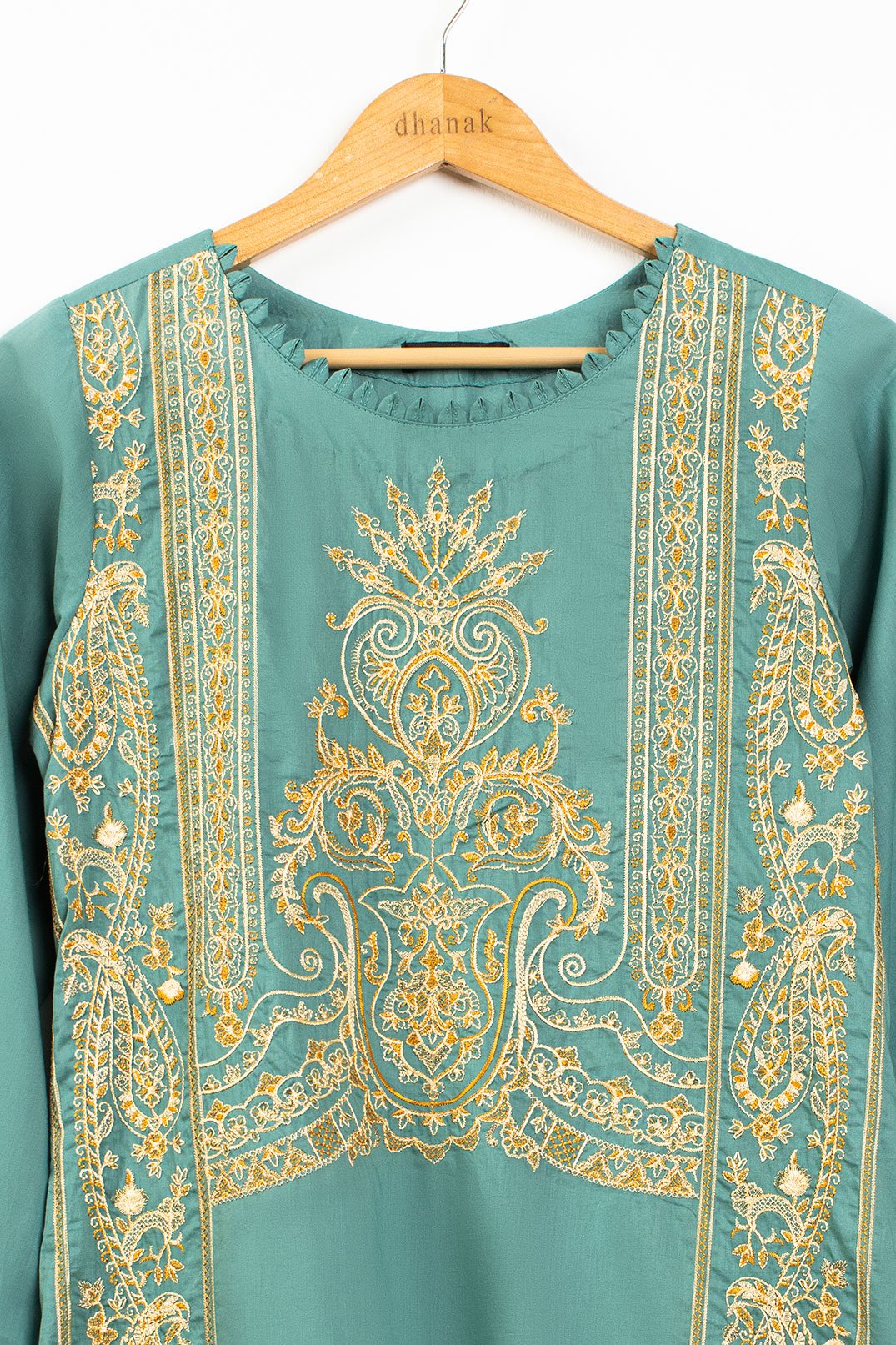 DC-0379 C-GREEN EMBROIDERED KURTA