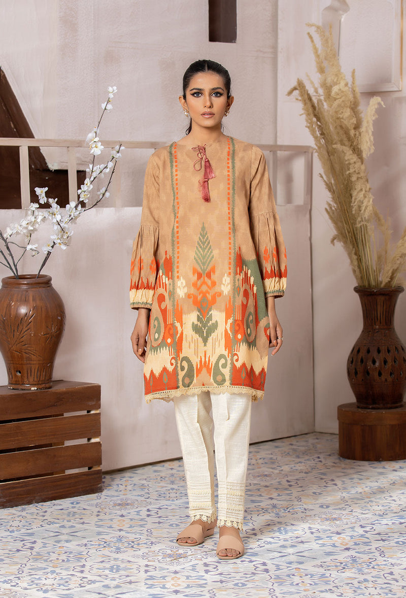 DC-0396 LIGHT BROWN DIGITAL PRINTED KURTA
