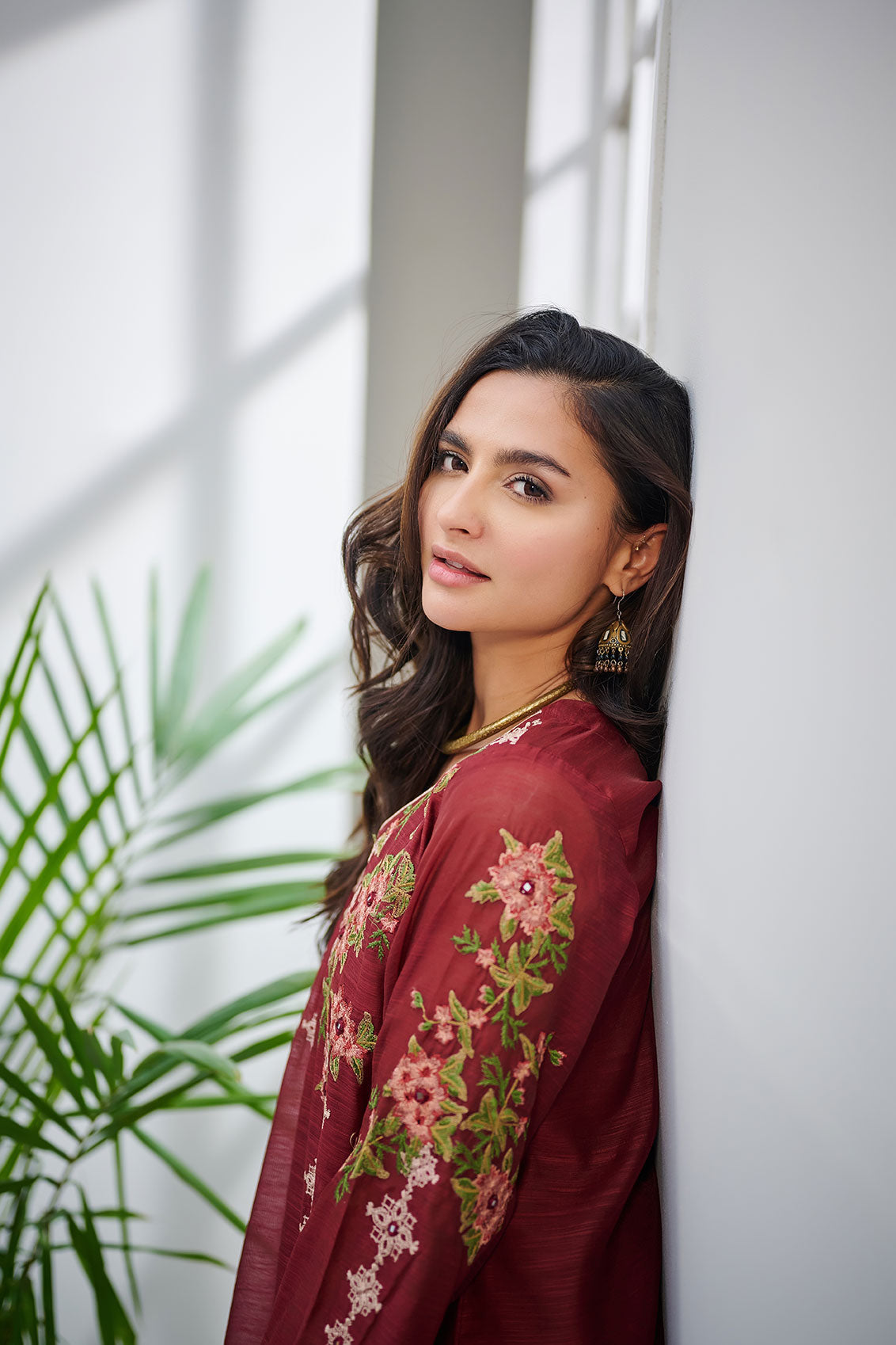 DC-0414 MAROON 2PCS EMBROIDERED KURTA WITH TROUSER