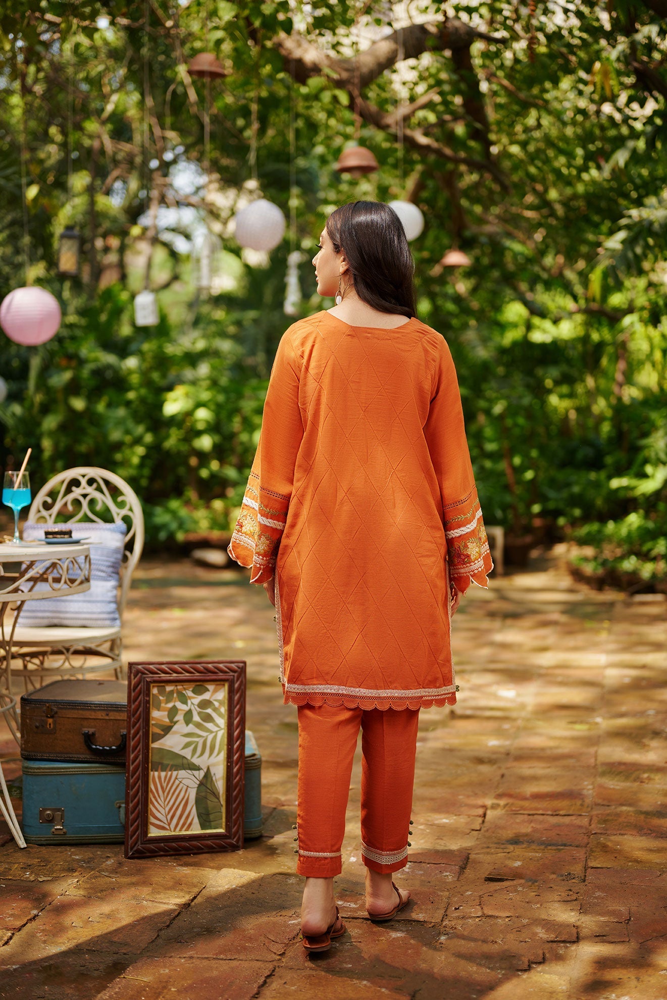 DC-2023 ORANGE 2PCS EMBROIDERED KURTA WITH TROUSER