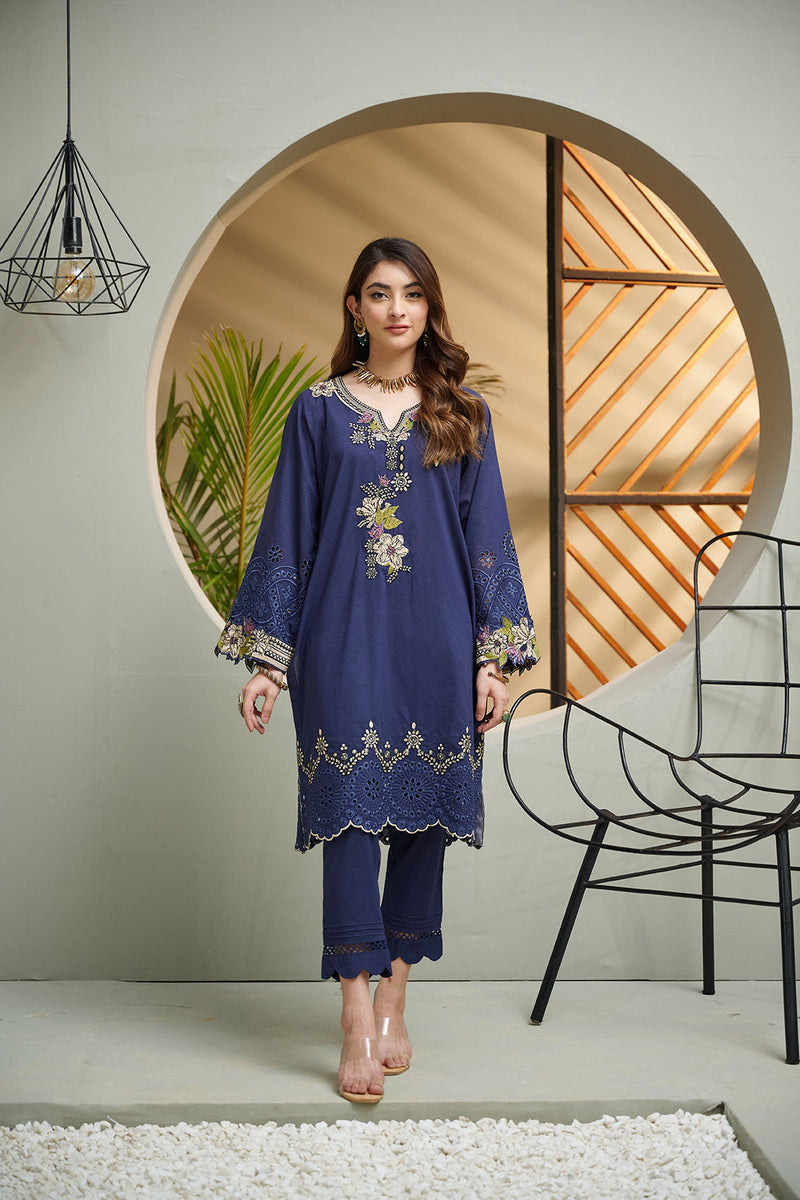 DC-2039 NAVY BLUE 2PCS EMBROIDERED KURTA WITH TROUSER
