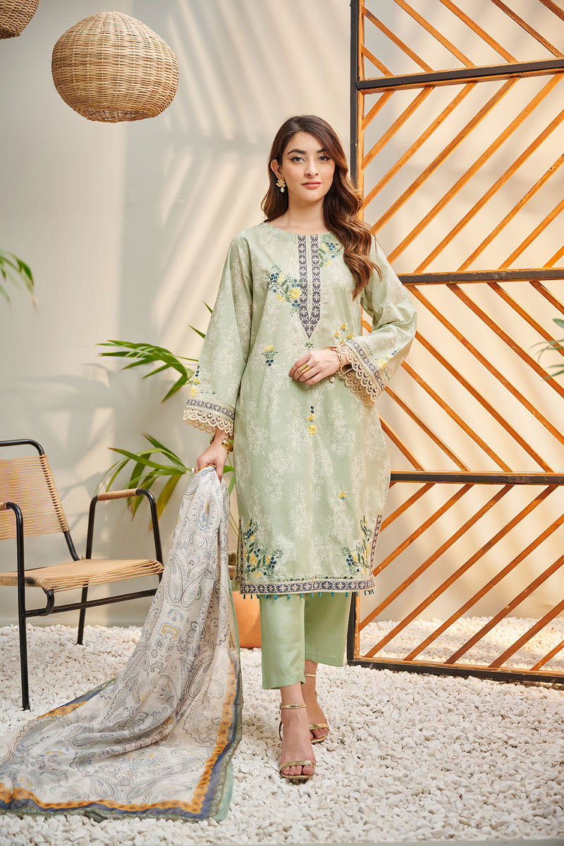 DC-2041 GREEN 2PCS EMBROIDERED KURTA WITH DUPATTA