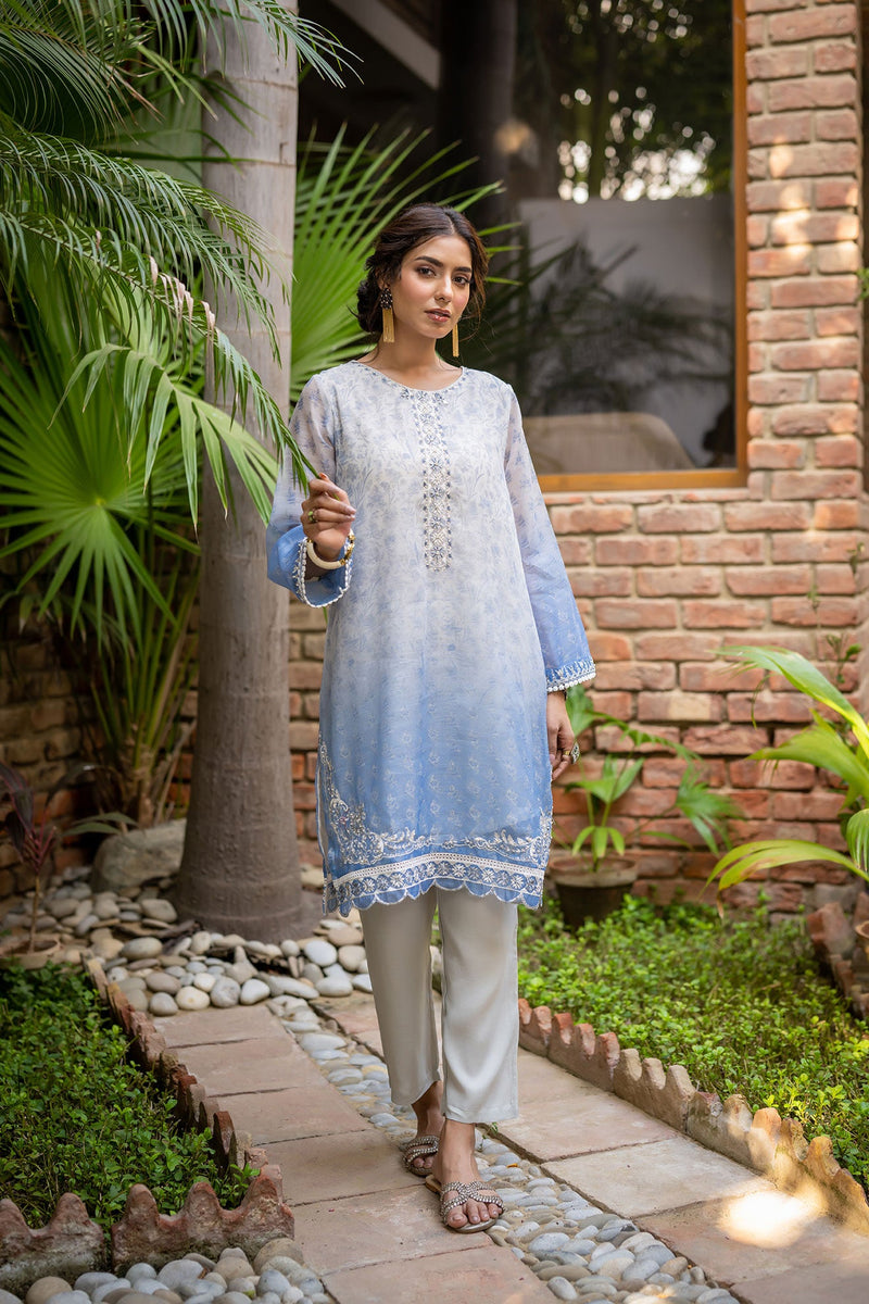 DC-2101 BLUE 2PCS EMBROIDERED KURTA WITH TROUSER