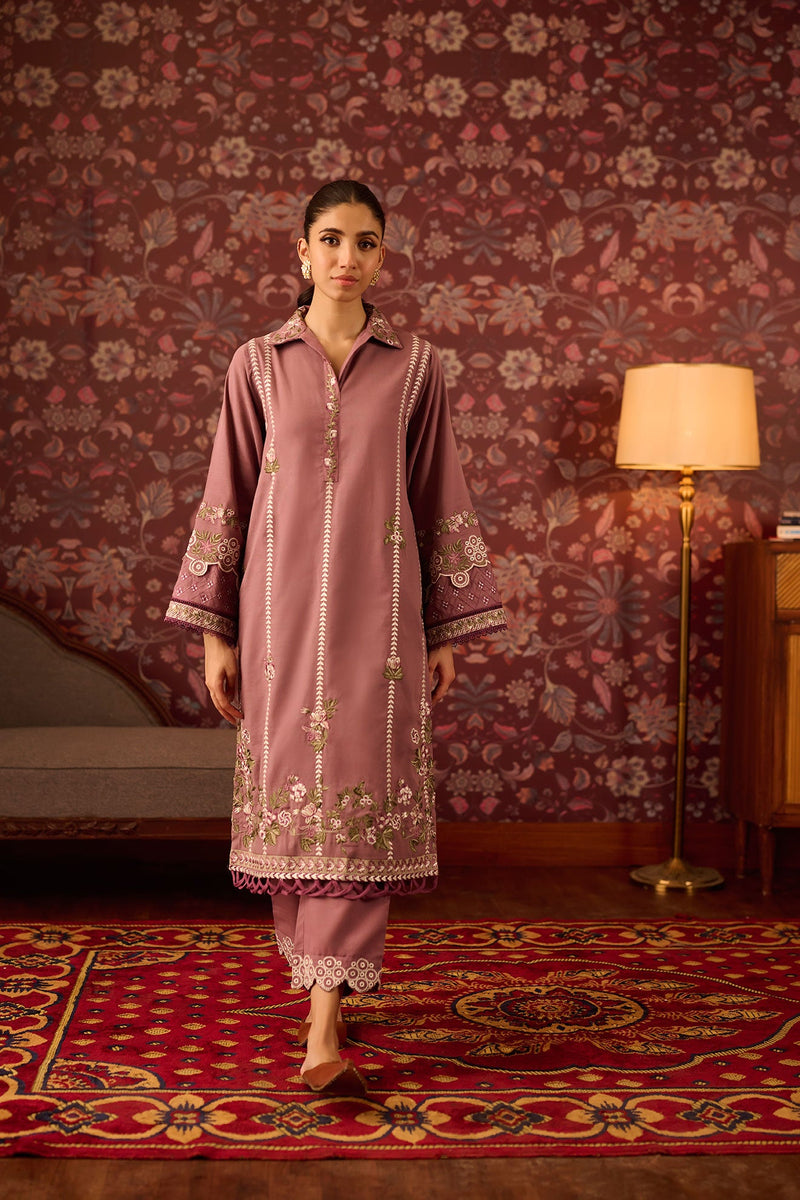 DC-2119 MAUVE KHADDAR 2PCS EMBROIDERED KURTA WITH TROUSER