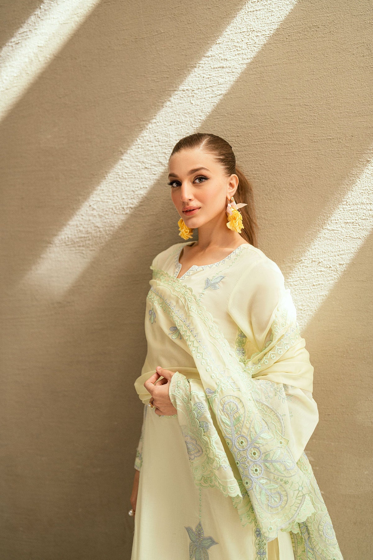 SS25DD-2541 LEMON YELLOW EMBROIDERED DUPATTA
