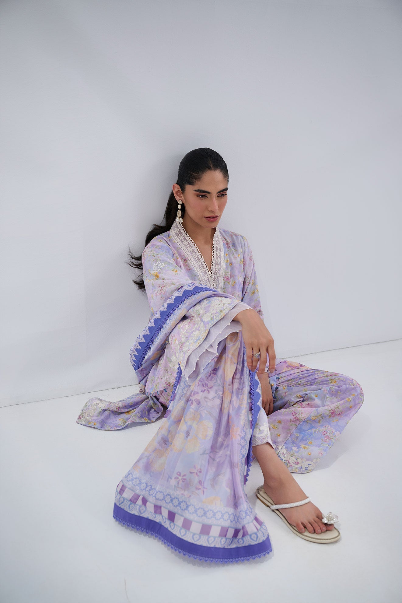 SS25DC-2556 PURPLE COTTON JACQUARD 2PCS EMBROIDERED KURTA WITH TROUSER