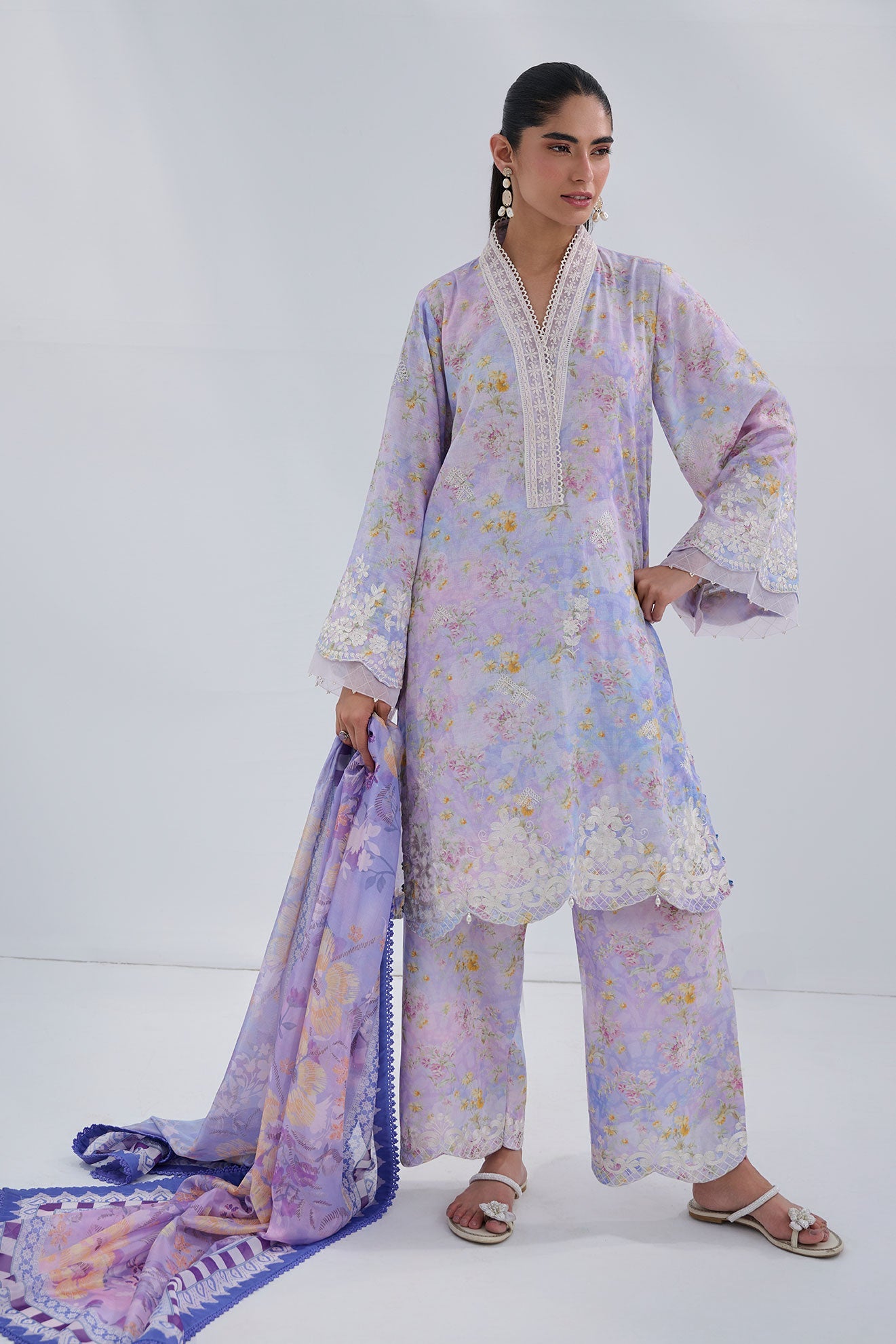 SS25DC-2556 PURPLE COTTON JACQUARD 2PCS EMBROIDERED KURTA WITH TROUSER