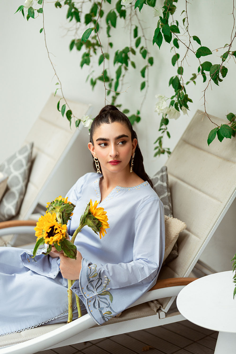 SS25DC-2567 SKY BLUE 2PCS EMBROIDERED KURTA WITH TROUSER