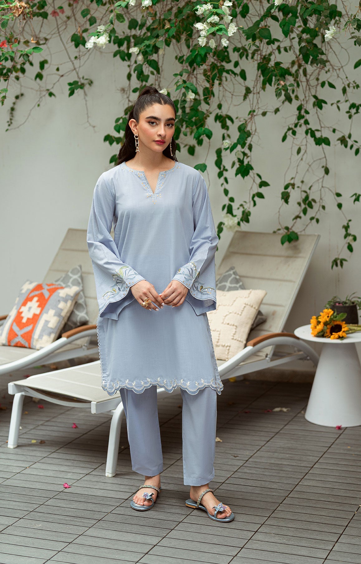 SS25DC-2567 SKY BLUE 2PCS EMBROIDERED KURTA WITH TROUSER