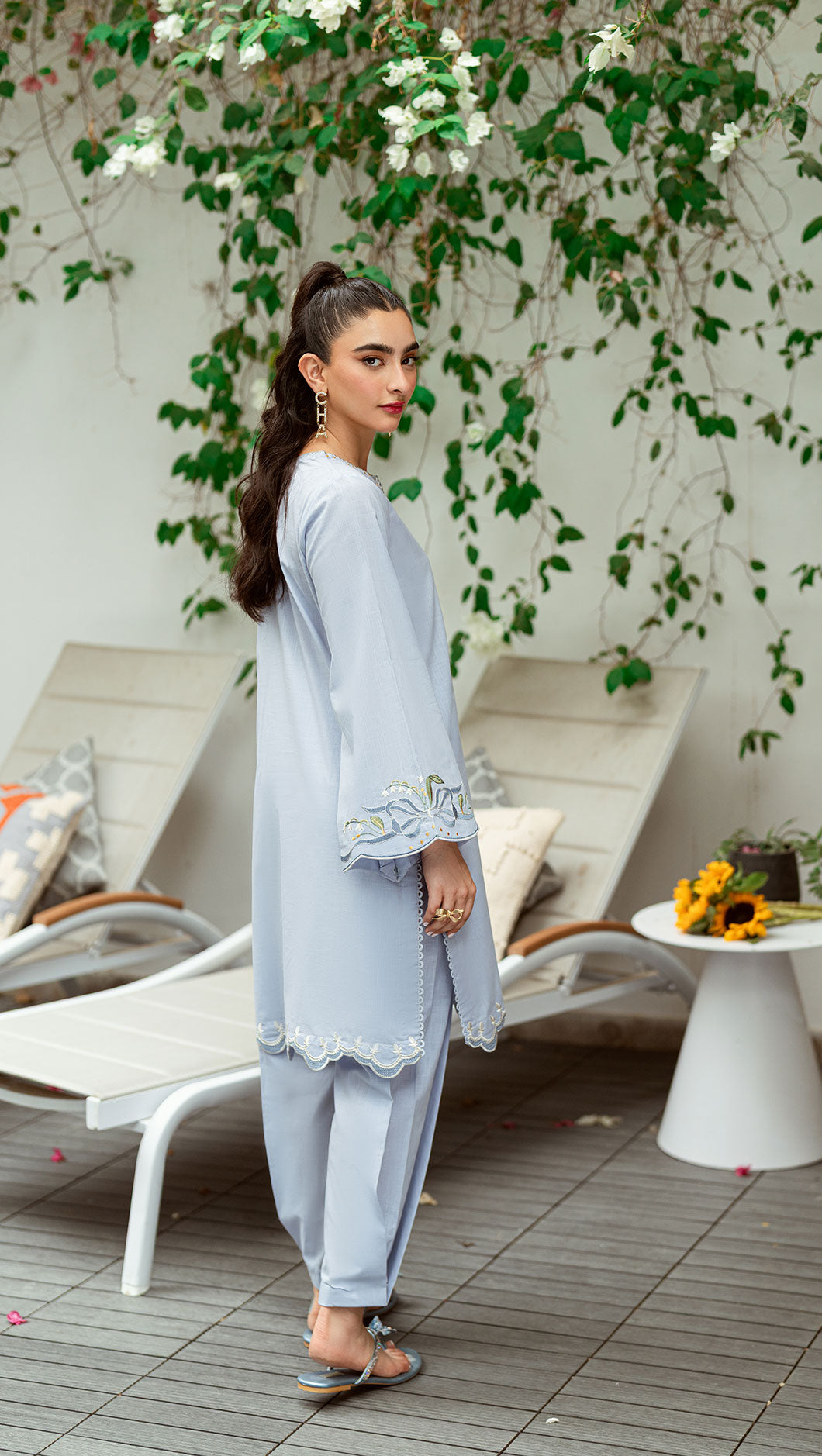 SS25DC-2567 SKY BLUE 2PCS EMBROIDERED KURTA WITH TROUSER