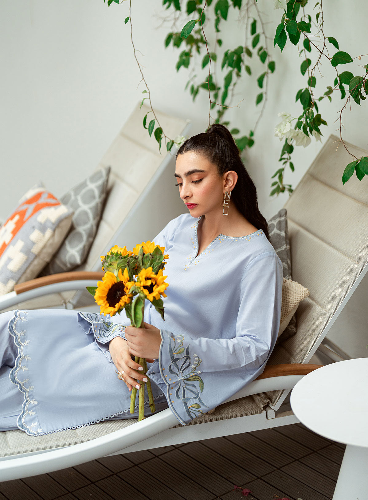 SS25DC-2567 SKY BLUE 2PCS EMBROIDERED KURTA WITH TROUSER