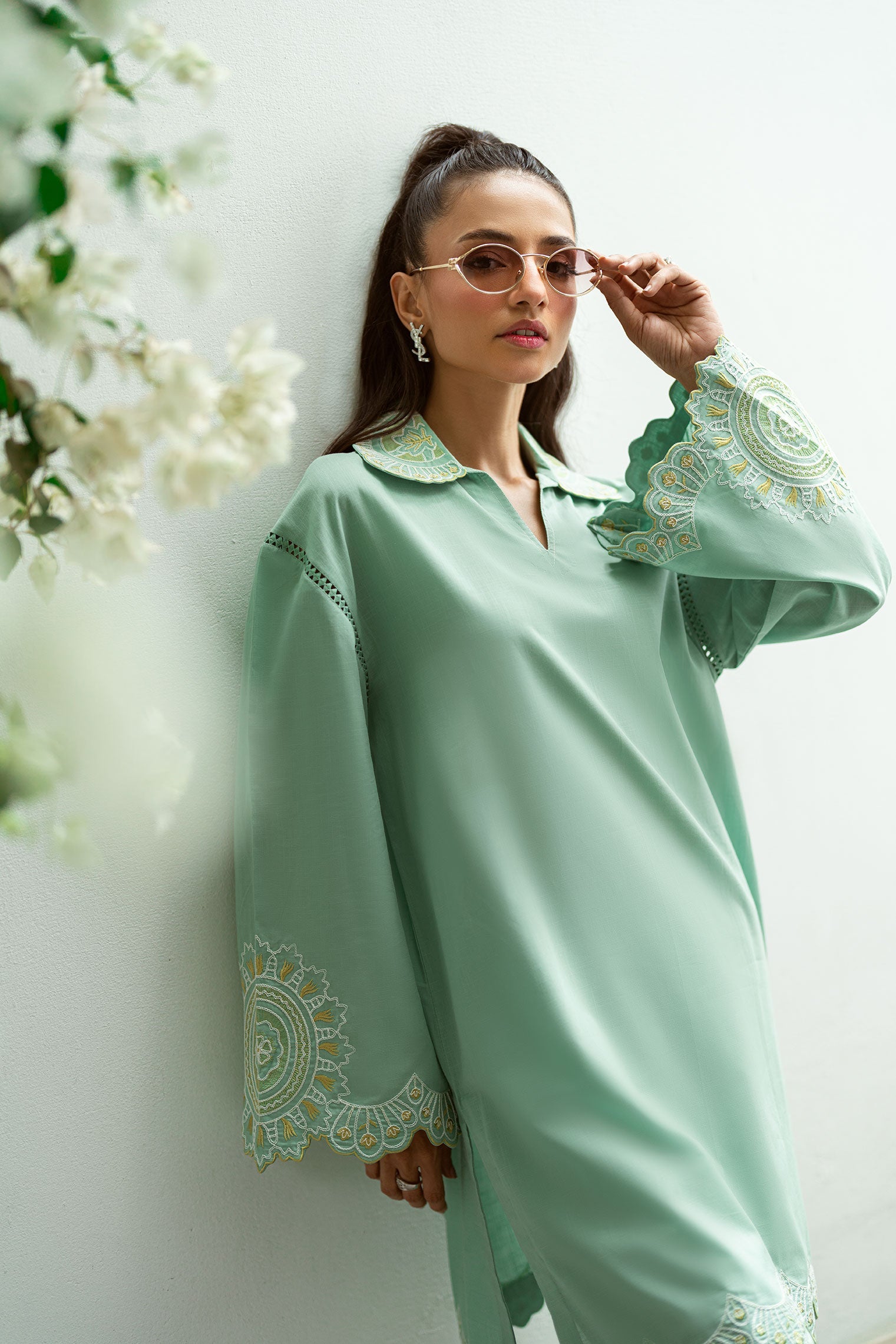 SS25DC-2569 MINT GREEN 2PCS EMBROIDERED KURTA WITH TROUSER