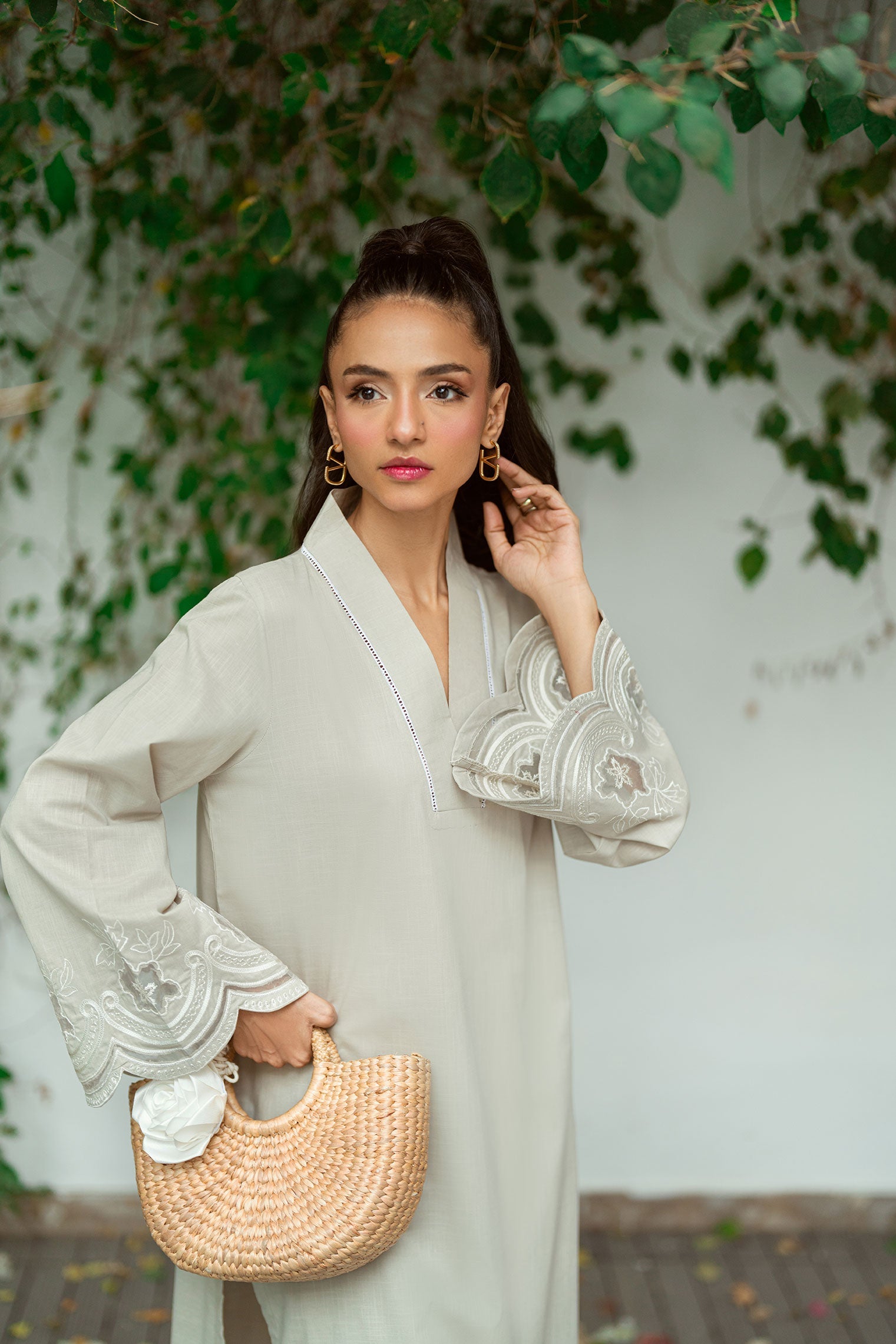 SS25DC-2570 GREY 2PCS EMBROIDERED KURTA WITH TROUSER