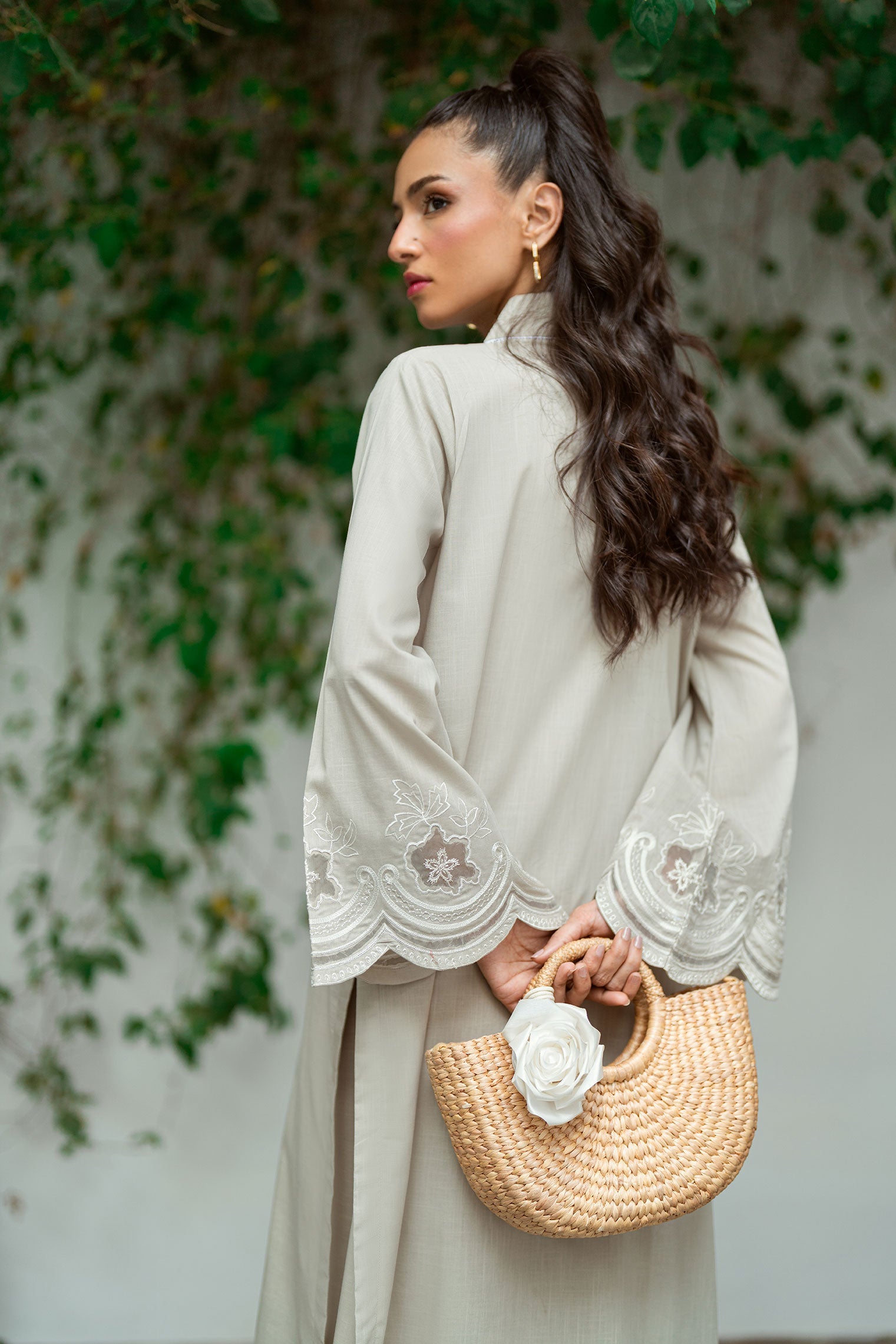 SS25DC-2570 GREY 2PCS EMBROIDERED KURTA WITH TROUSER